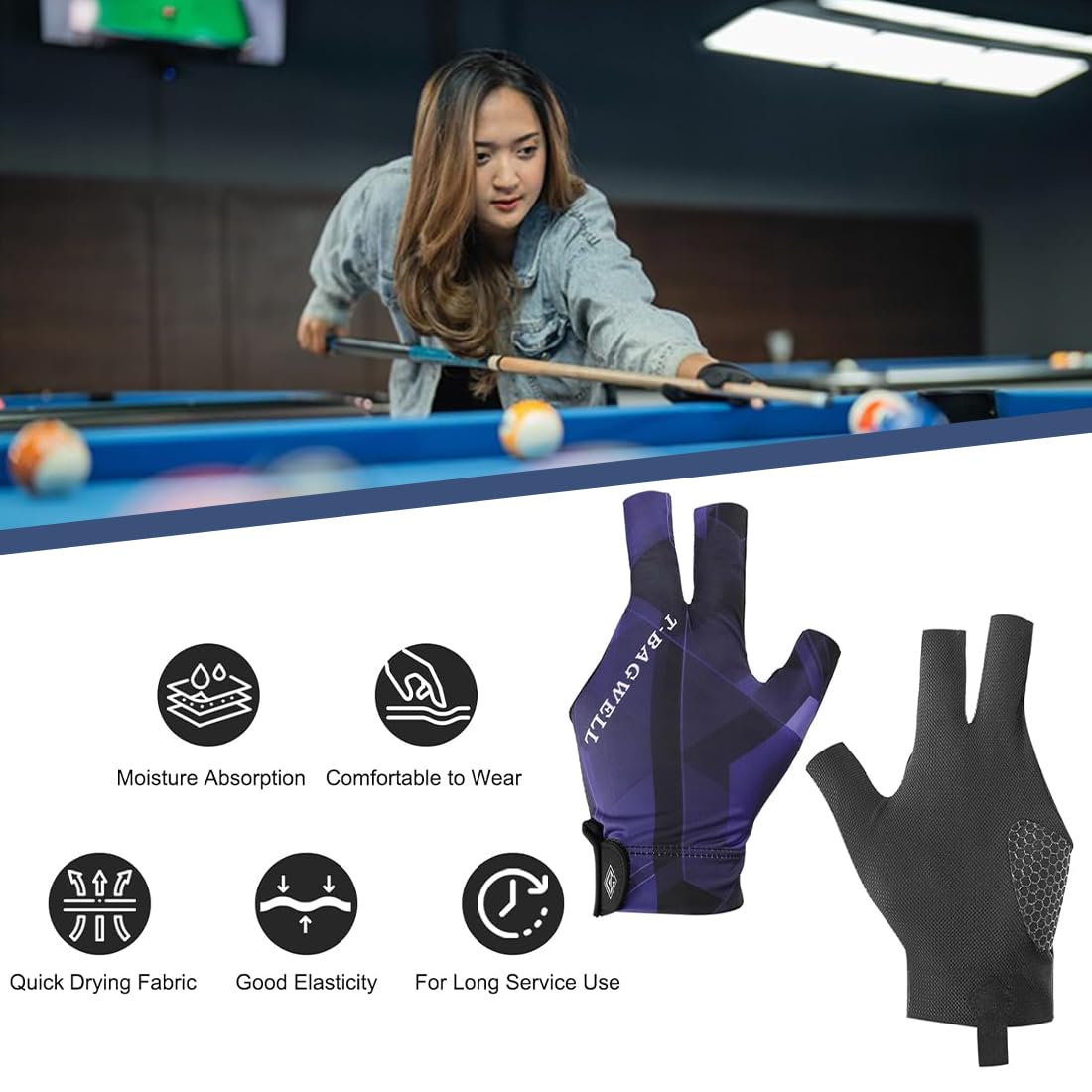 Guanti da biliardo 2pcs sinistra snooker regolabili antiscivolo