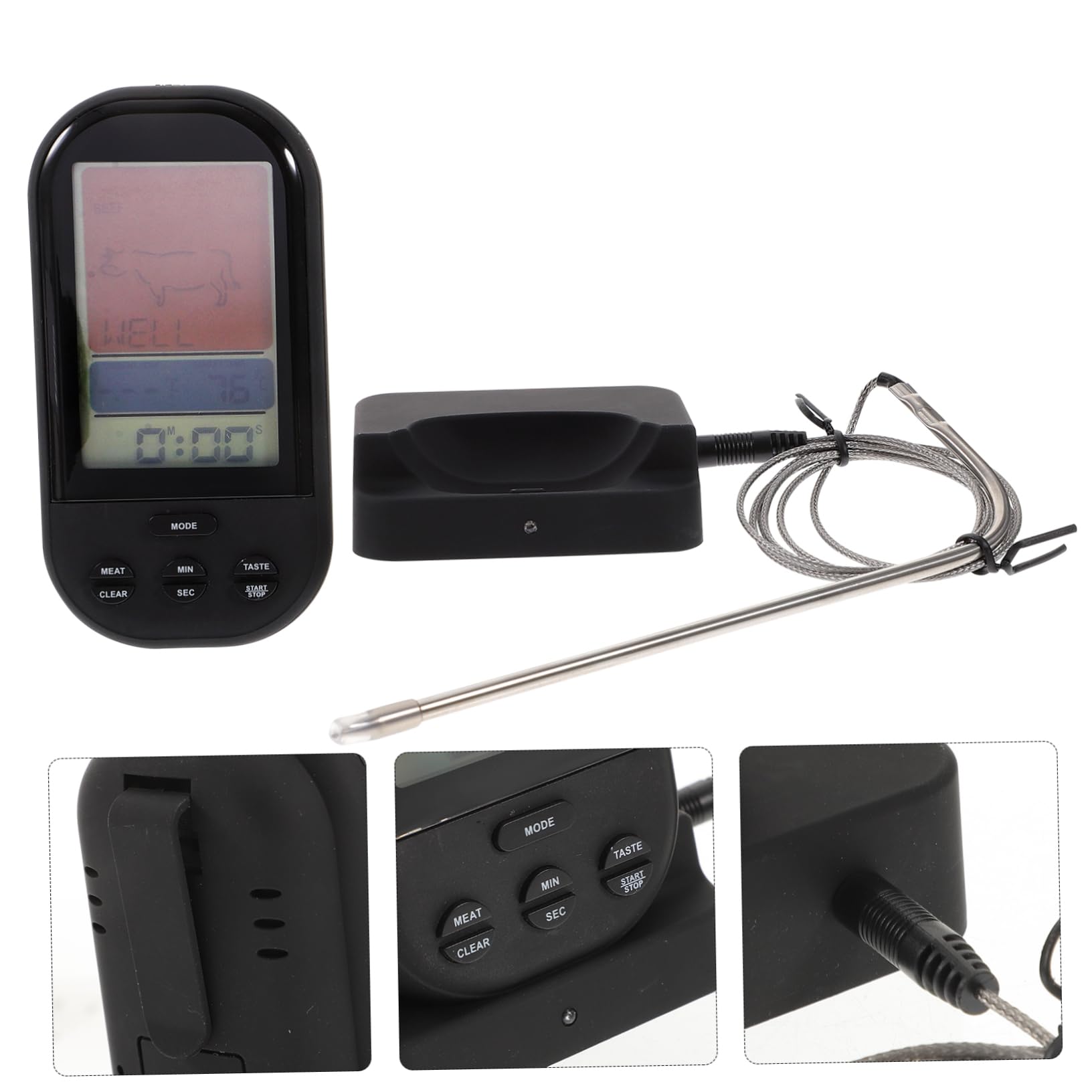 Mikikit Wireless Meat Thermometer Mit Lcd-anzeige Drahtloses Grillthermometer Für Bbq Ofen Und Smoker Temperaturbereich Timer Und Alarmfunktion Einfach Ablesbar