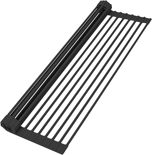 Escurridor de platos enrollable de 20.5 x 13 pulgadas, acero inoxidable con escurridor envuelto en silicona, tapete plegable para fregadero para