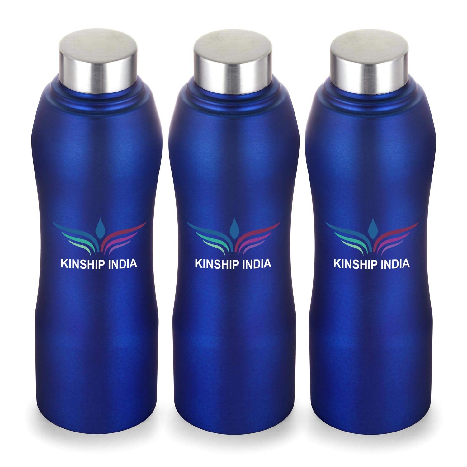 KINSHIP INDIA Stainless Steel Designer Water Bottle Set of Three,1 Litre Each,Blue Color