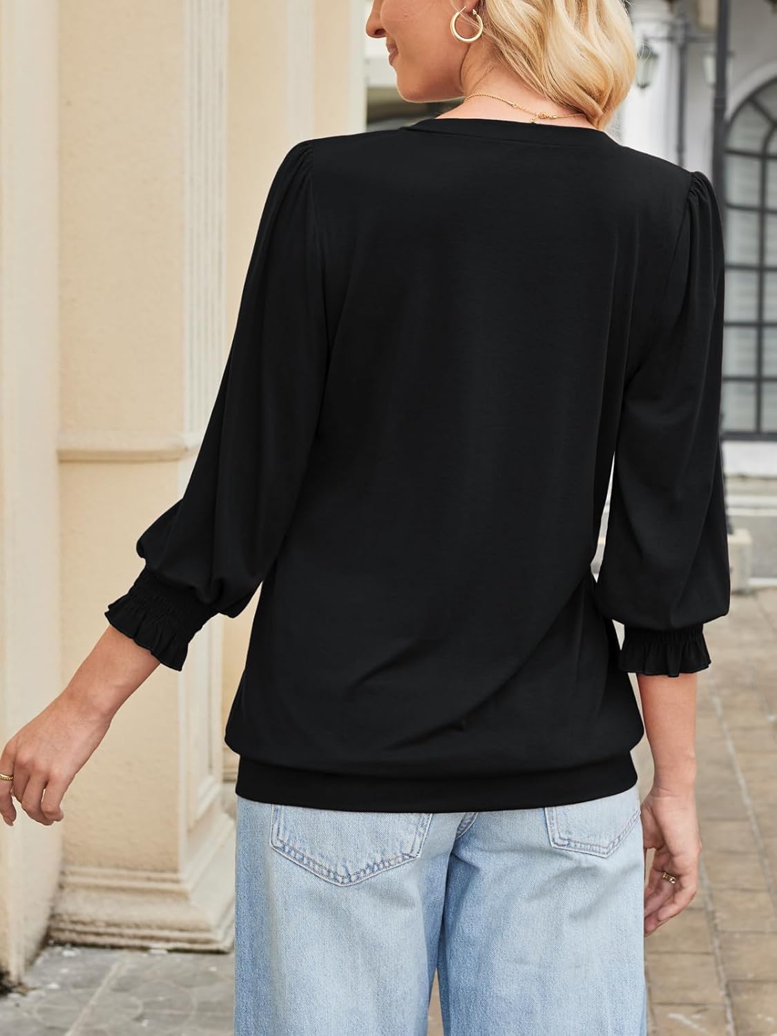 DJT Womens Fall Tops 3/4 Length Sleeve Dressy Casual V Neck T-Shirts Work Blouses Basic Tees - Image 5