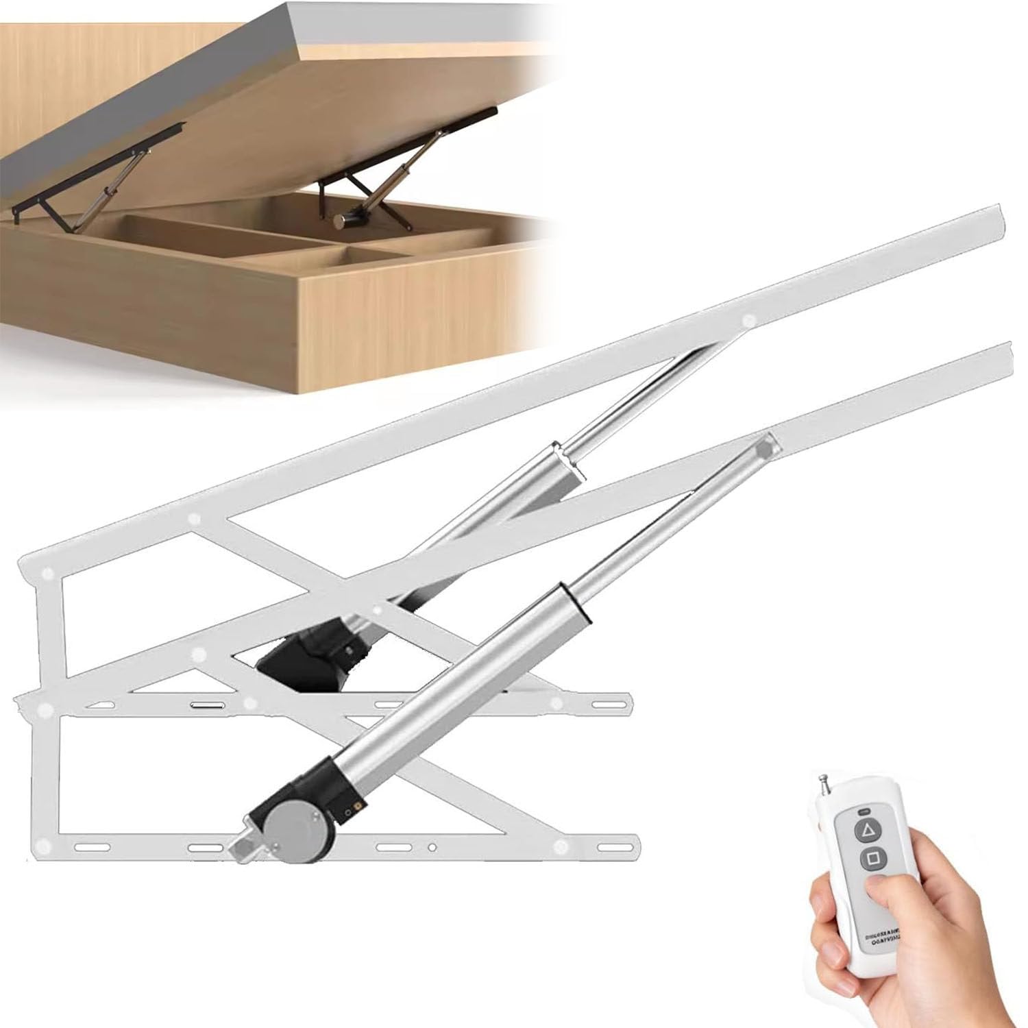 UORDBY Lifting Gas Spring Set with Remote Control, 600kg Load Capacity, Electric Bed Lift Mechanism, Space Saving for Storage Box Bed Sofa, DIY Project White-0.8m