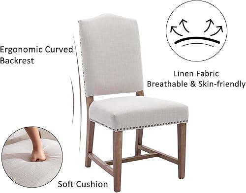 Miniatura 4 de Juego de 2 sillas de comedor tapizadas estilo granja, modernas de mediados de siglo, sillas de lino Parson, sillas laterales de cocina sin brazos