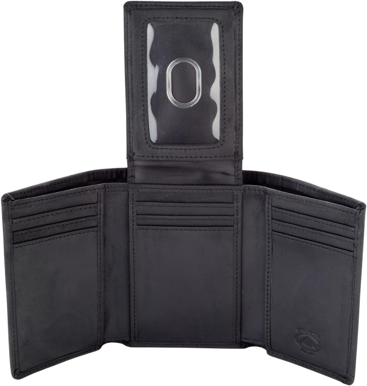 Trifold Wallet - RFID Blocking Wallet with Flip ID Holder - Leather Case for Money, Credit Cards - Mens Organizer, Divided Billfold, Identity Protection - Men's Gifts, Black, One Size,
