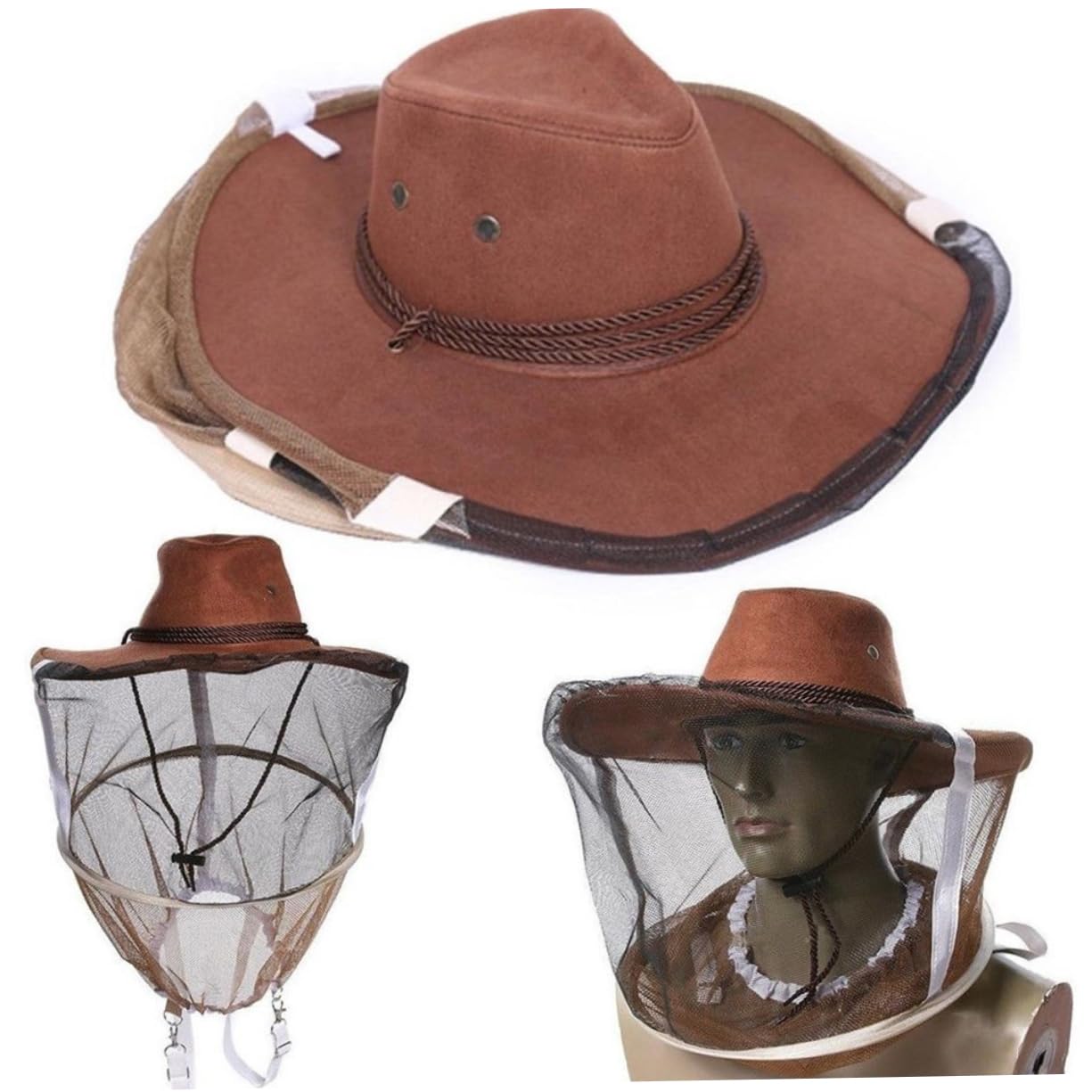Hemobllo Cappello da Apicoltore e Guanti in Pecora di Pelle in Denim con Protettivo Confortevole 3 Pezzi Set con Zip e Protezione Api per Escursioni