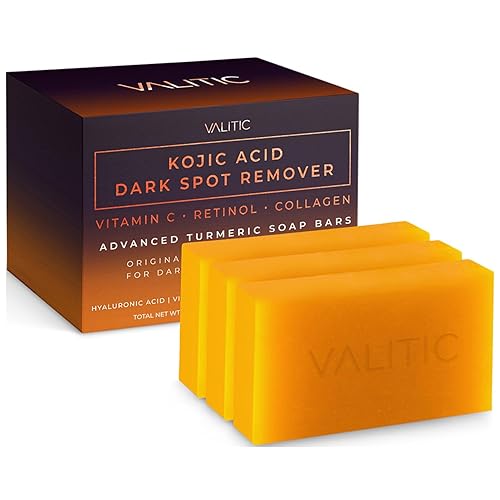 VALITIC Kojic Acid Dark Spot Remover Soap Bars with Vitamin C, Retinol, Collagen, Turmeric - Original Japanese Complex Infused with Hyaluronic Acid, Vitamin E, Shea Butter, Castile Olive Oil (3 Pack) - 3 Pack