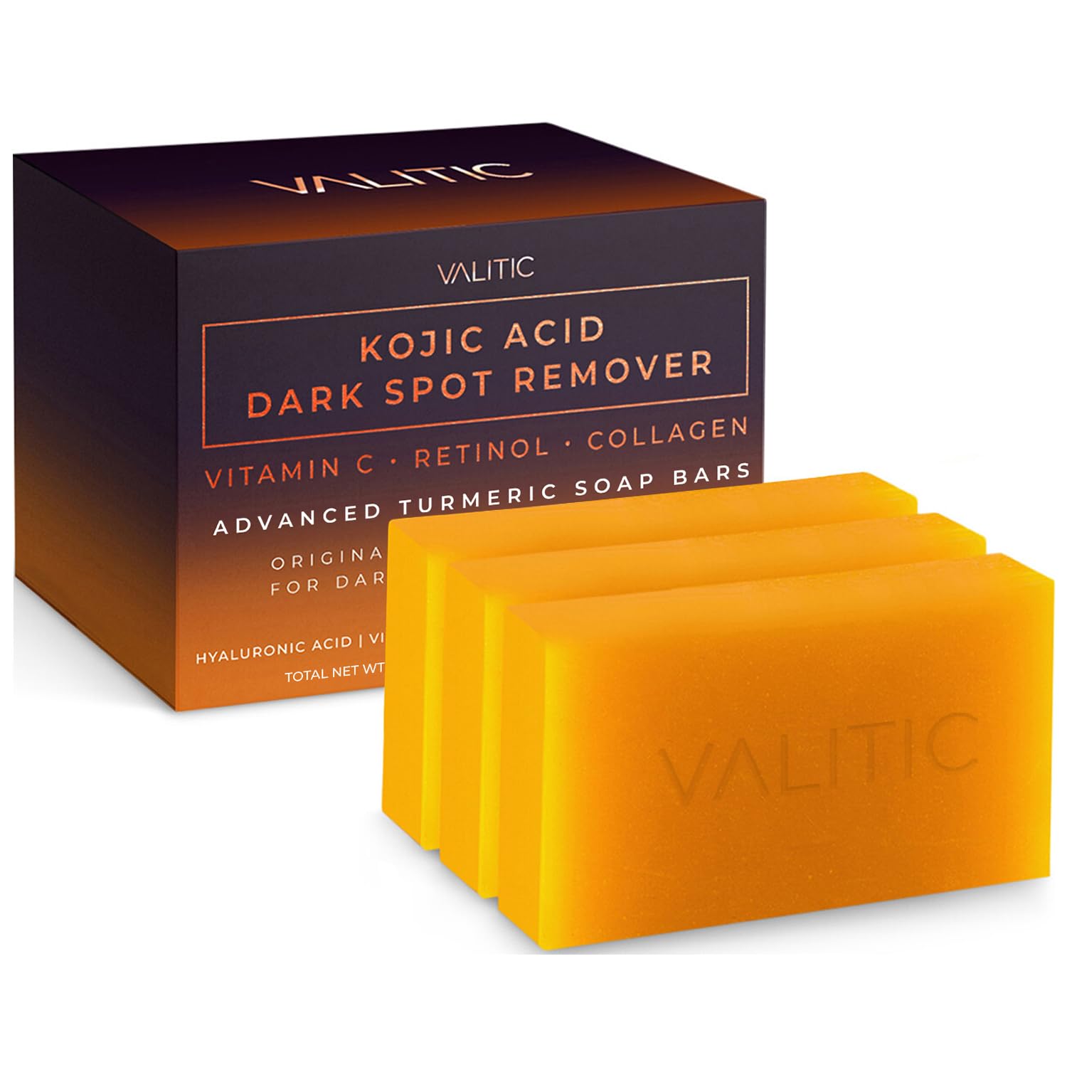VALITICKojic Acid Soap Stick to Remove Dark Spots, Vitamin C, Retinol, Collagen and Turmeric (Original Japanese)
