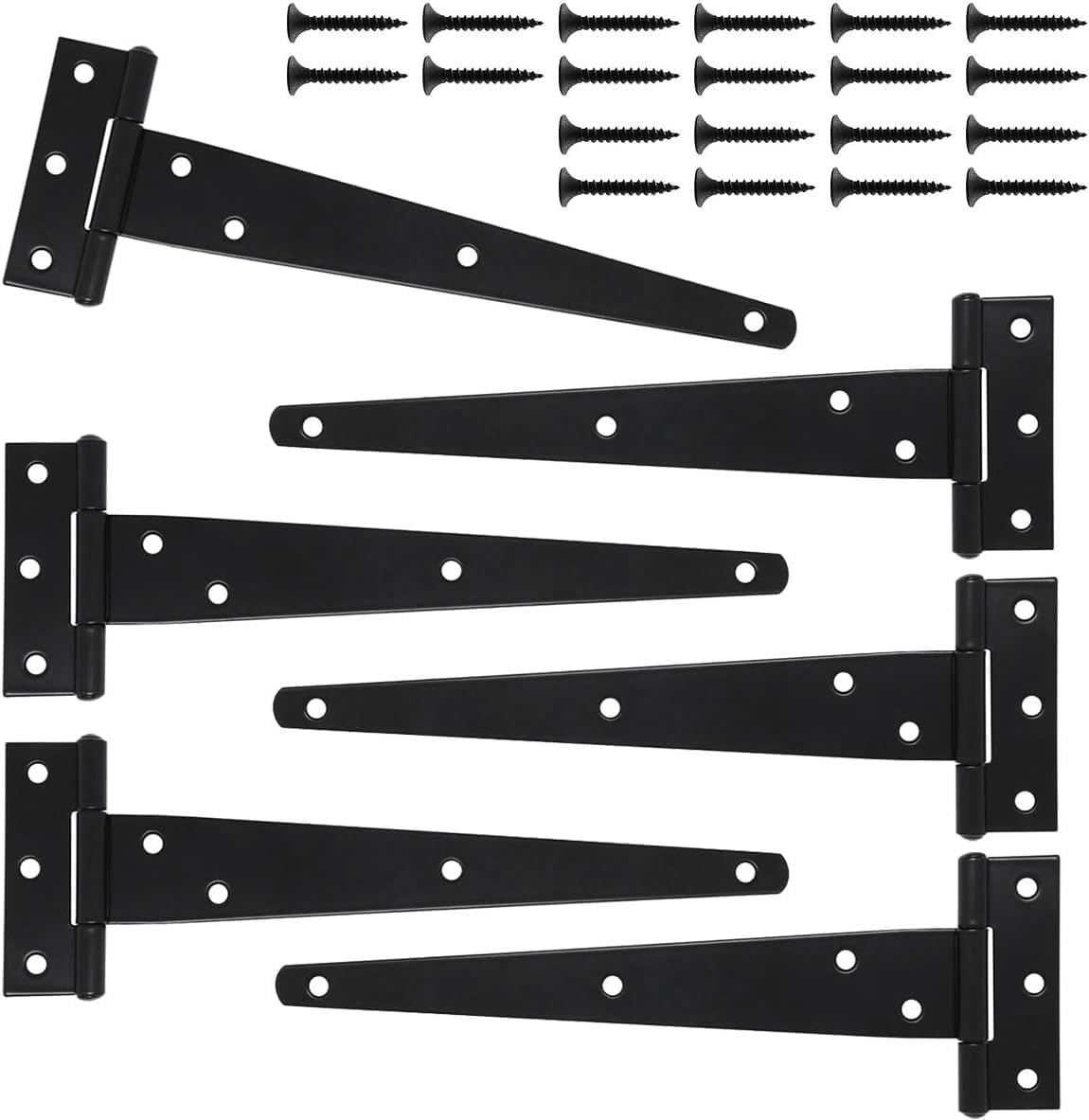 Axobog Black 6 Pack Heavy-Duty T-Hinges For Sheds & Gates, 6.67Cm Rustproof Iron With 42 Screws Included, For Barn Doors, Workshop & Outdoor Use