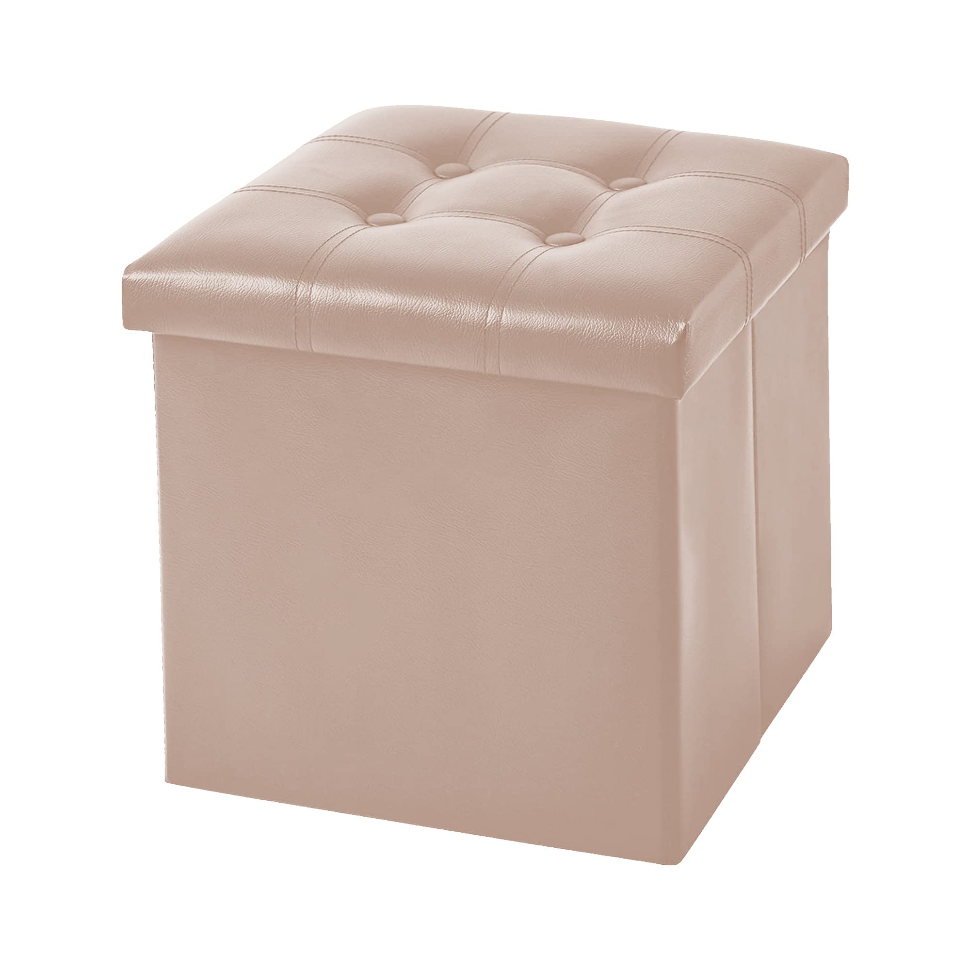Set Di 2 Pouf Contenitore Pieghevoli Klihome | 38x38x38 Cm In Lino Crema | Sgabello Portaoggetti Con Seduta Imbottita