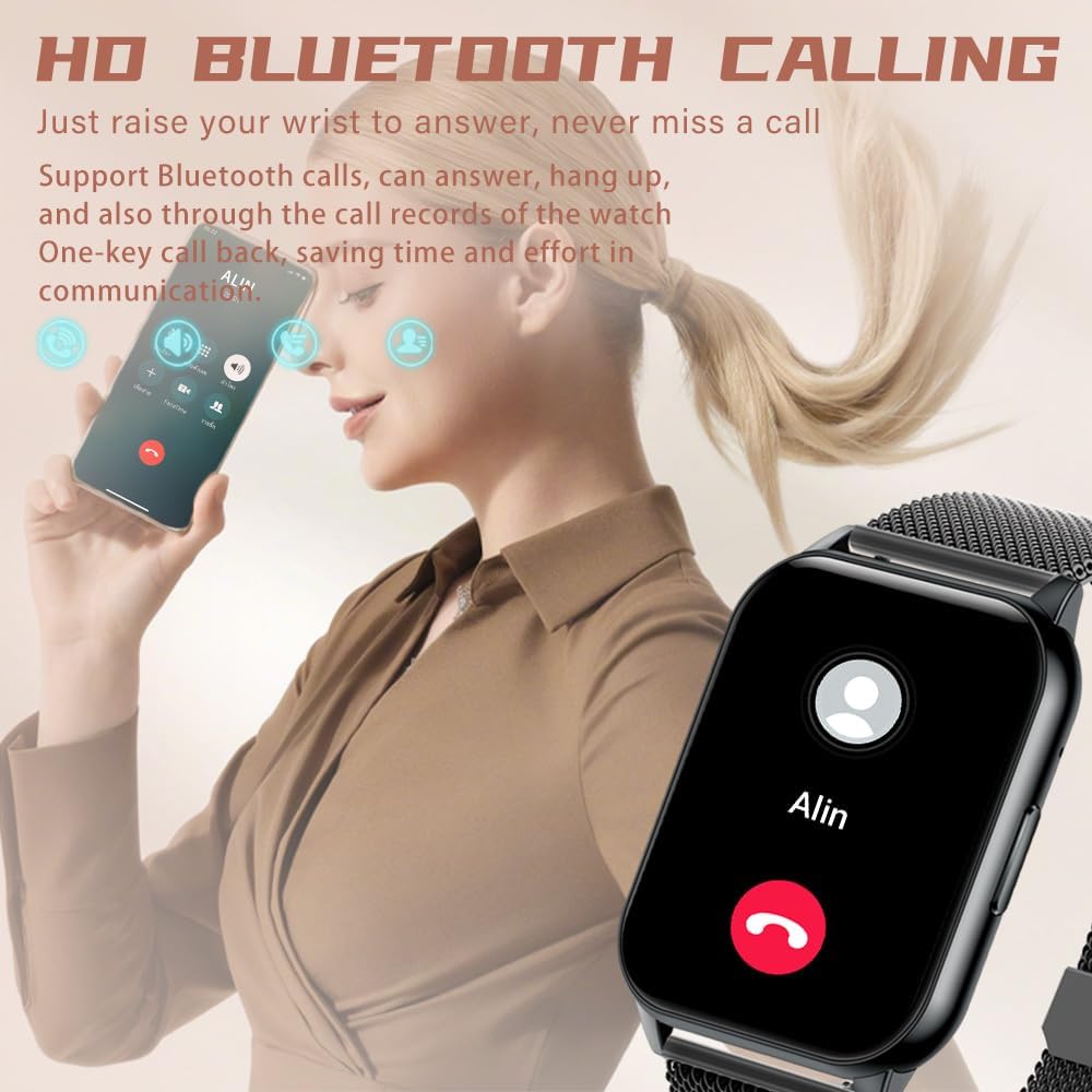 ANMI Smartwatch Chiamate e Assistente Vocale, 1.96 Orologio Smartwatch Uomo Donna, 80+ Sport Fitness Contapassi Cardiofrequenzimetro Pressione Sanguigna SpO2, Monitoraggio del Sonno, Android iOS