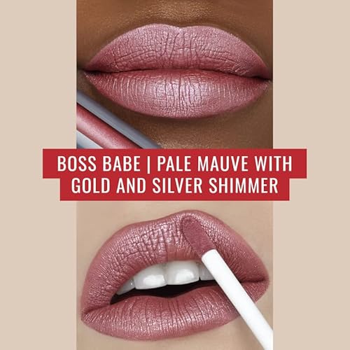 Runway Rogue Pearl Glam Shimmer Liquid Lipstick, Long Wear Pale-Mauve Lip Color With Gold And Silver Shimmer, Boss Babe #TOP2