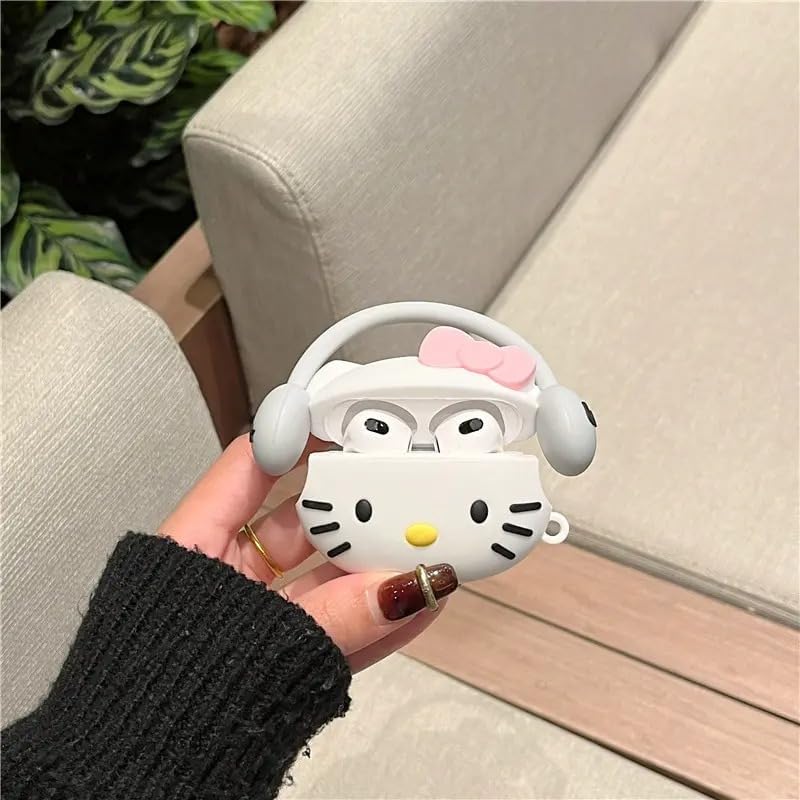 Image of Silicone Case Compatible for Apple Airpods 4 (2024) Cute Design for AirPods 4 with Active Noise Cancellation (ANC) with Keychain Hook Shockproof Protective Case (Cool Kitty)