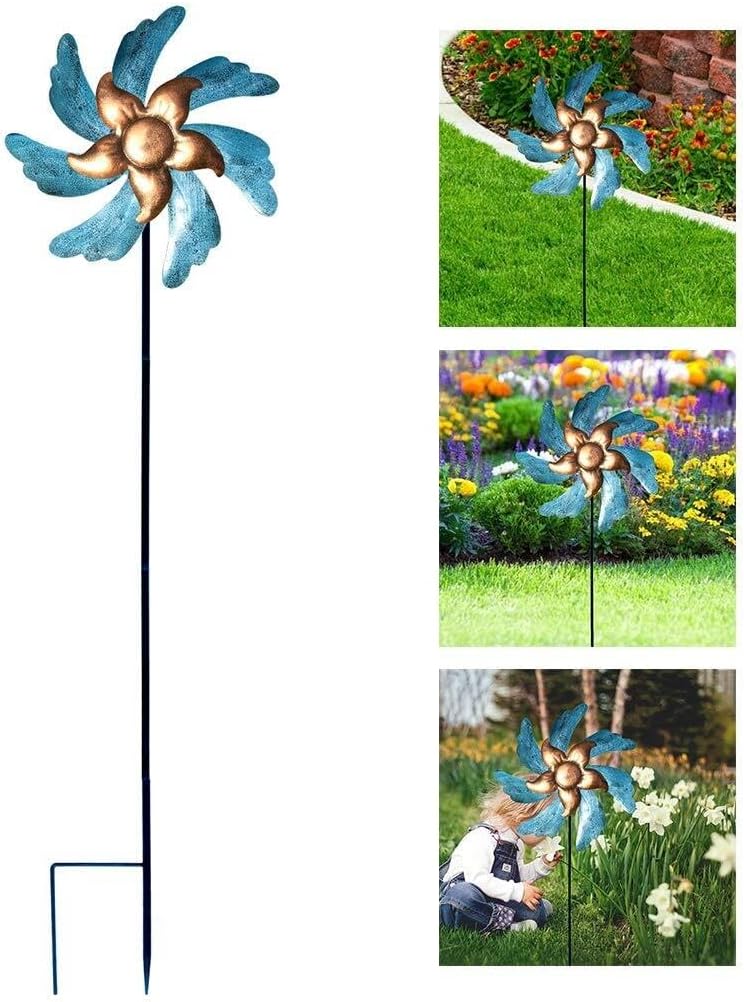 Usoway Iron Windmill Yard Art Outdoor Metal Colorful Willow Leaves Direction Wind Spinner Garden Lawn Decoration Wind Windmill Decor Outdoor, 665599