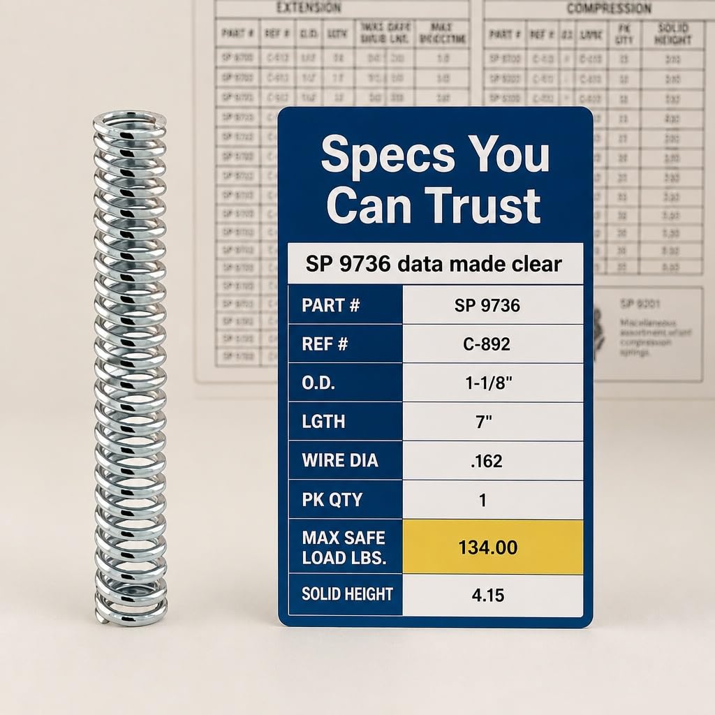 Prime-Line SP 9736 Compression Spring, Spring Steel Construction, Nickel-Plated Finish, 0.162 Gauge x 1-1/8 in. x 7 in. (Single Pack) — Amazon image 3