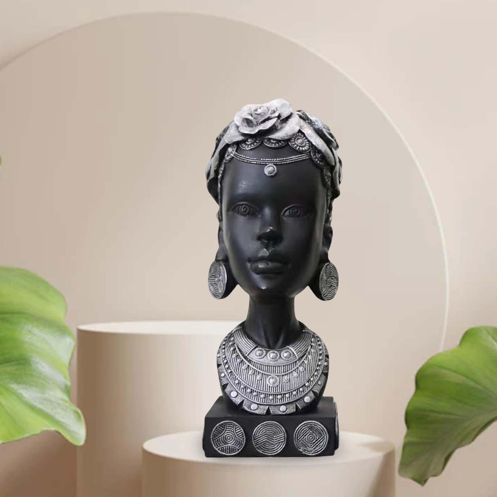 Estatua de Cabeza de Mujer Africana, Escultura Artística, Busto de Mujer de Resina Refinada, de Colección Creativo, Ideal para La Sala de Estar, Plata, Individual