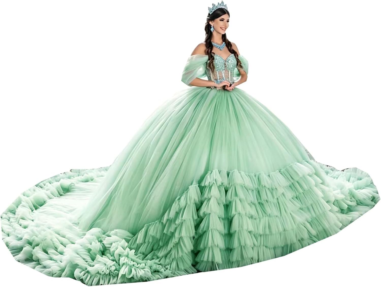 Puff Sleeve Ball Gown Ruffles on the Bottom Quince Dress