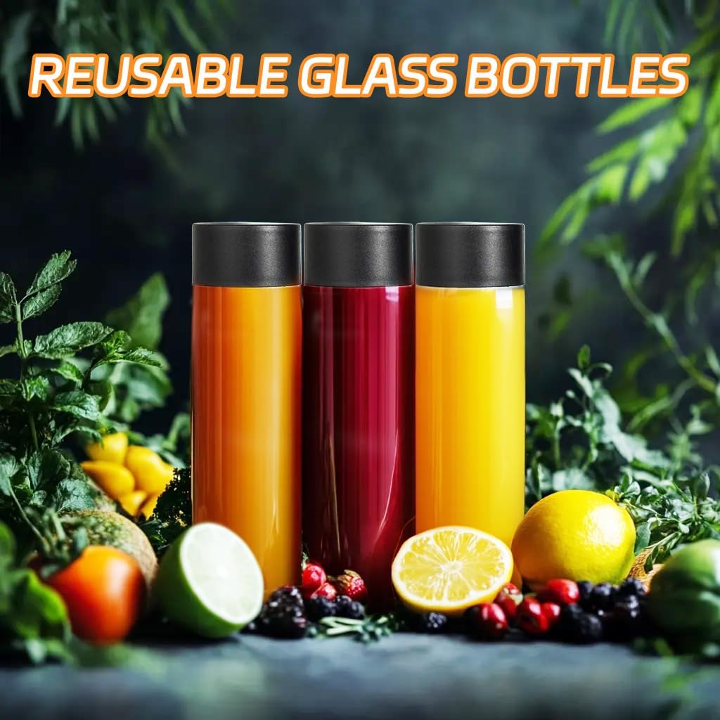 12 Pack 12 oz Glass Juice Bottles with Lids, 350 ml Empty Glass Water Bottles with Black Caps, Reusable Drinking Jars for Juicing, Milk, Beverages, Smoothies