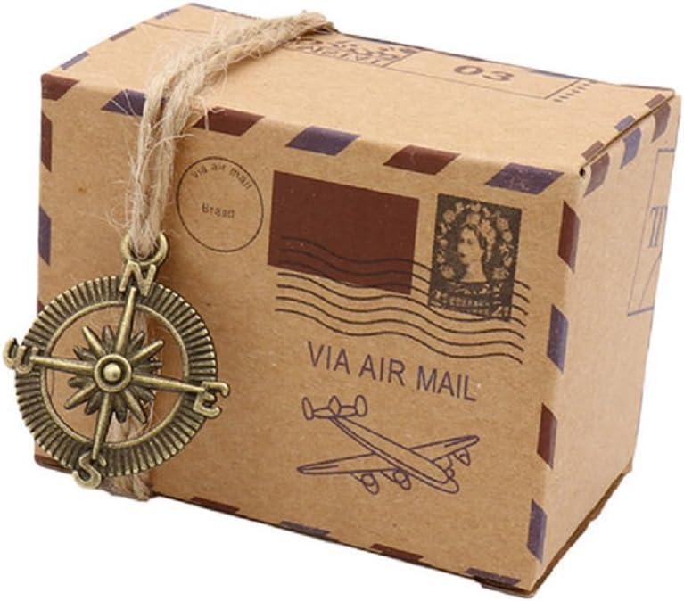 Miraise 50 Vintage Earth and Compass Kraft Candy Box Gift Boxes for Wedding Airplanes Aviation Inspired Reception Or Tourism Themed Events Mail Gift Boxes (Compass)