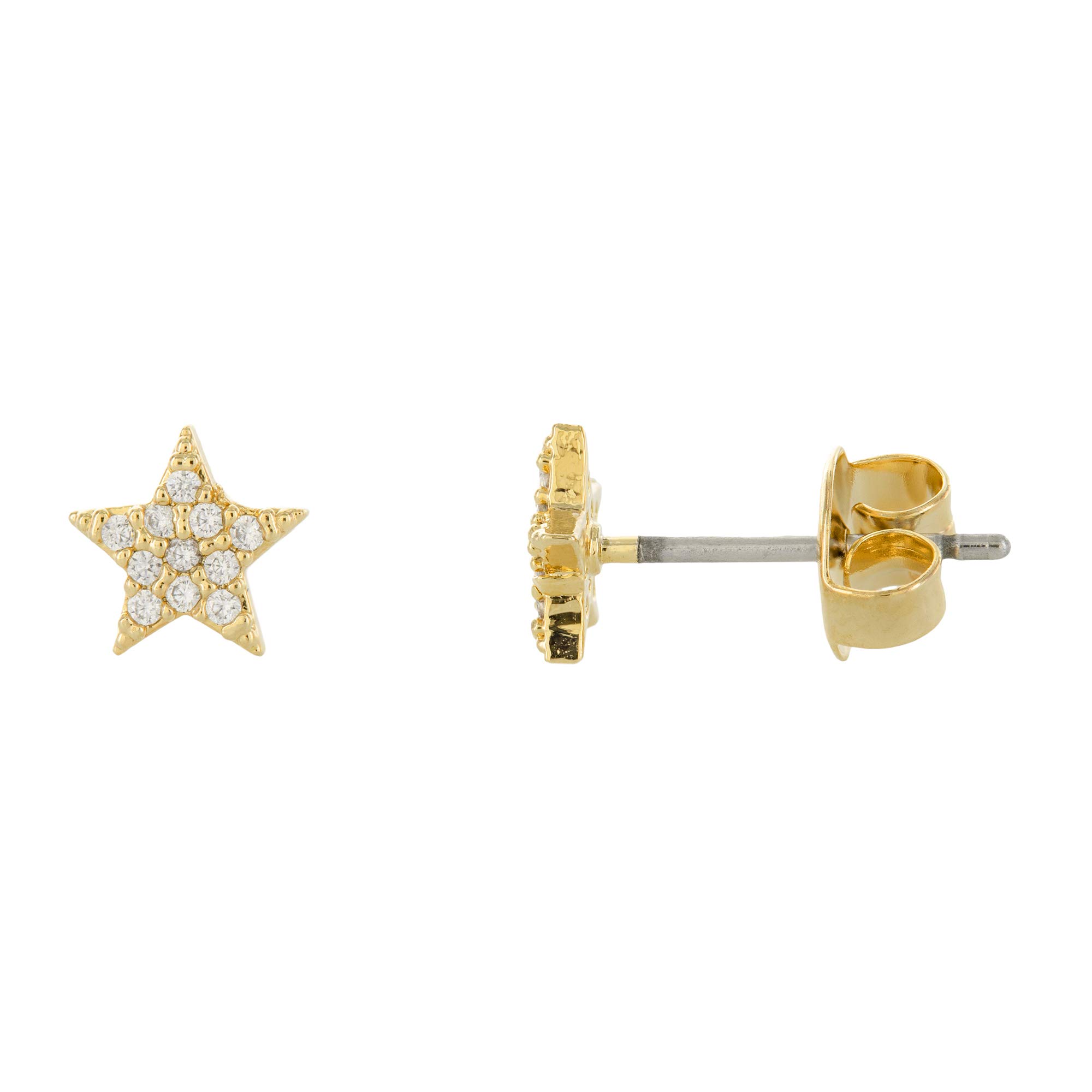 Columbus 14K Gold Dipped Star Stud Earrings - Everyday Plain CZ Post Studs