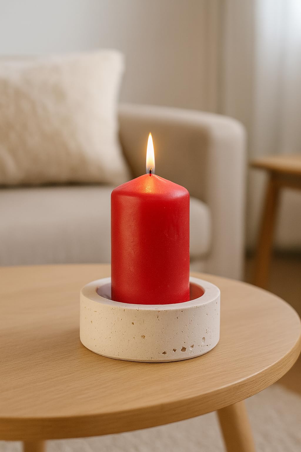 Teelichthalter aus Travertin Ø 9 cm – Edler Kerzenhalter aus Naturstein für Tealights | Stilvolle Tischdeko & Weihnachtsdekoration – Handgefertigt in Italien – Kalu Creations
