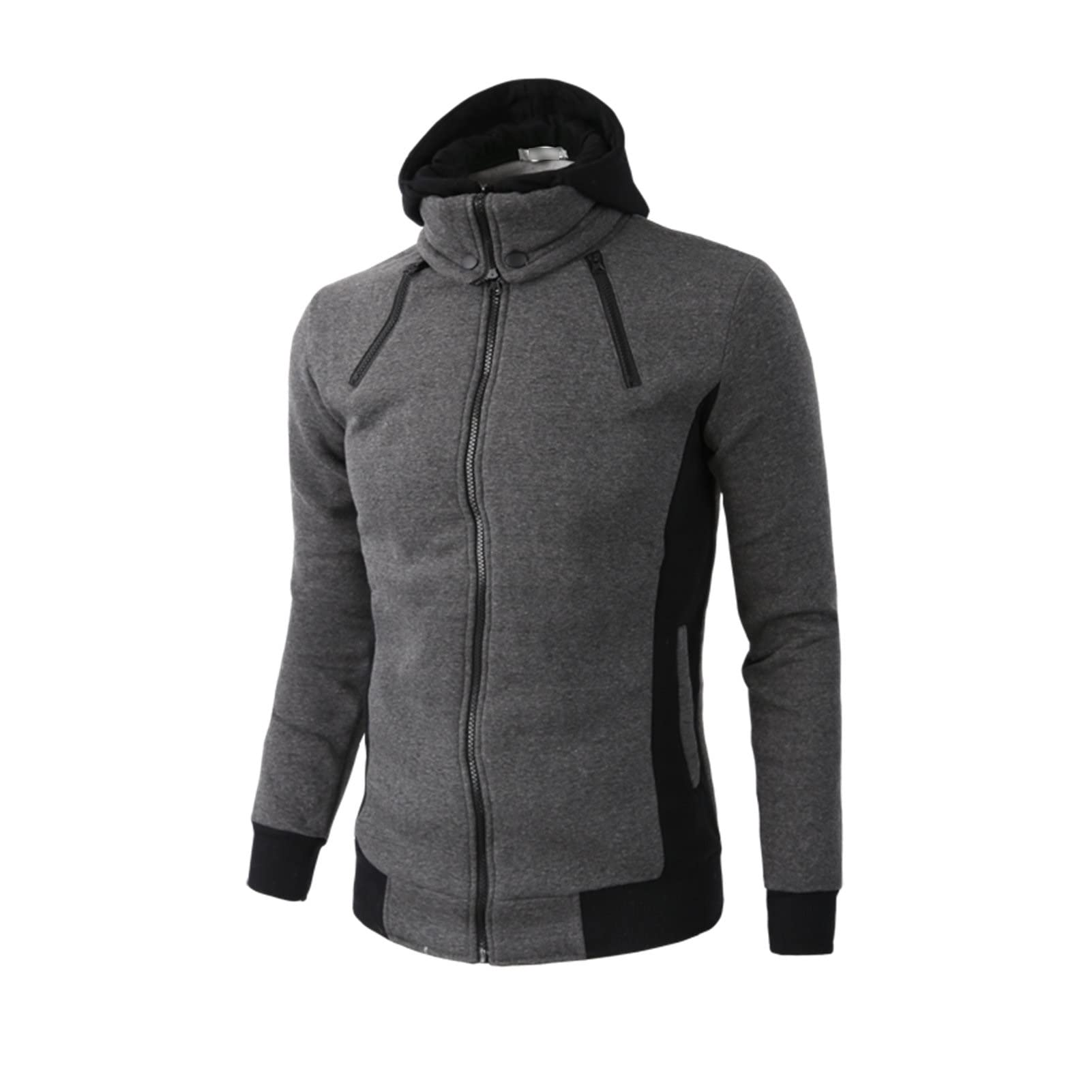 Maiyifu-GJ Men's Double Zipper Turtleneck Fleece Hoodie