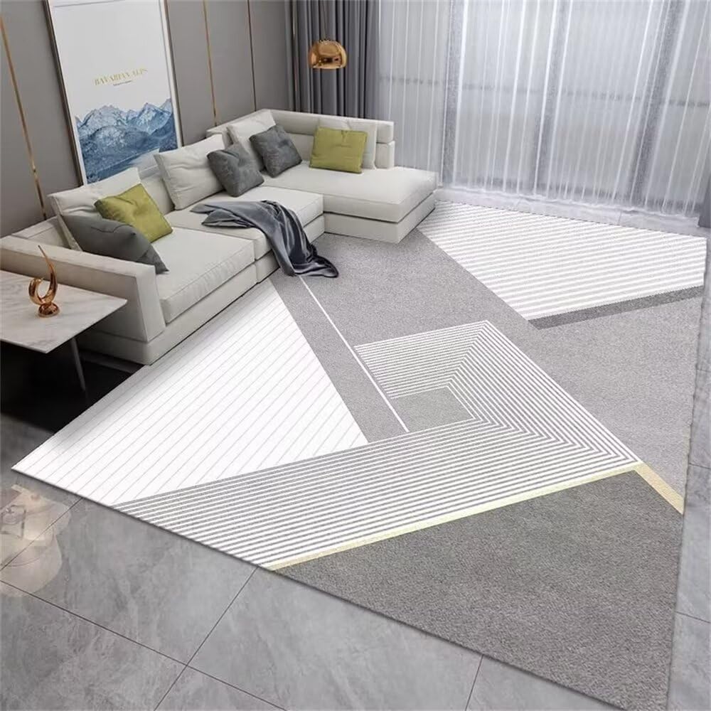 Tapis de salon gris 200x300cm lavable et antidérapant à motif géométrique