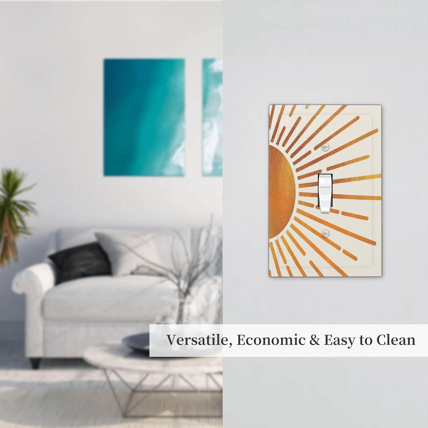 Decorative Light Switch Cover Plate Boho Gold Sun Mid Century Sunrise 1 Gang Wall Plate Cover Single Toggle Switch Plate Covers Jumbo Electrical Switchplate Receptacle Faceplate for Home Decor