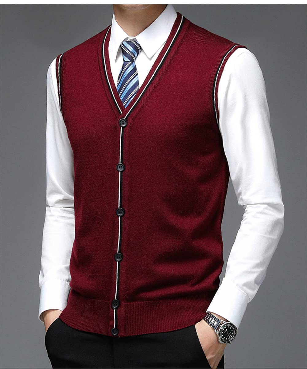 Herren Pullunder Weste - Strickweste Knopfstrickjacke Top/Autum Fashion Button Burgund Cardigan Strick Tank Top Pullover Pullover V Hals Strick Weste Männer Business Ärmellose Freizeit M