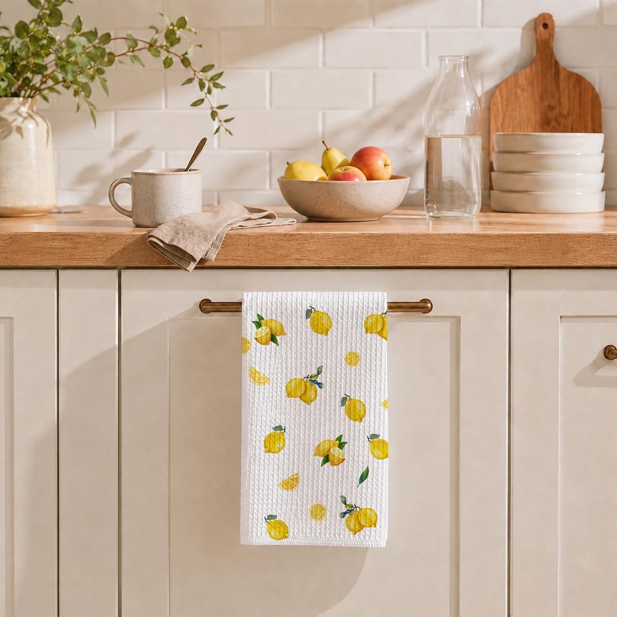 Lemon Kitchen Towels, Fruit Decorative Dish Towels for Kitchen, Summer Farmhouse Hand Towels, Housewarming Gifts for Women, Waffle Weave Tea Towel