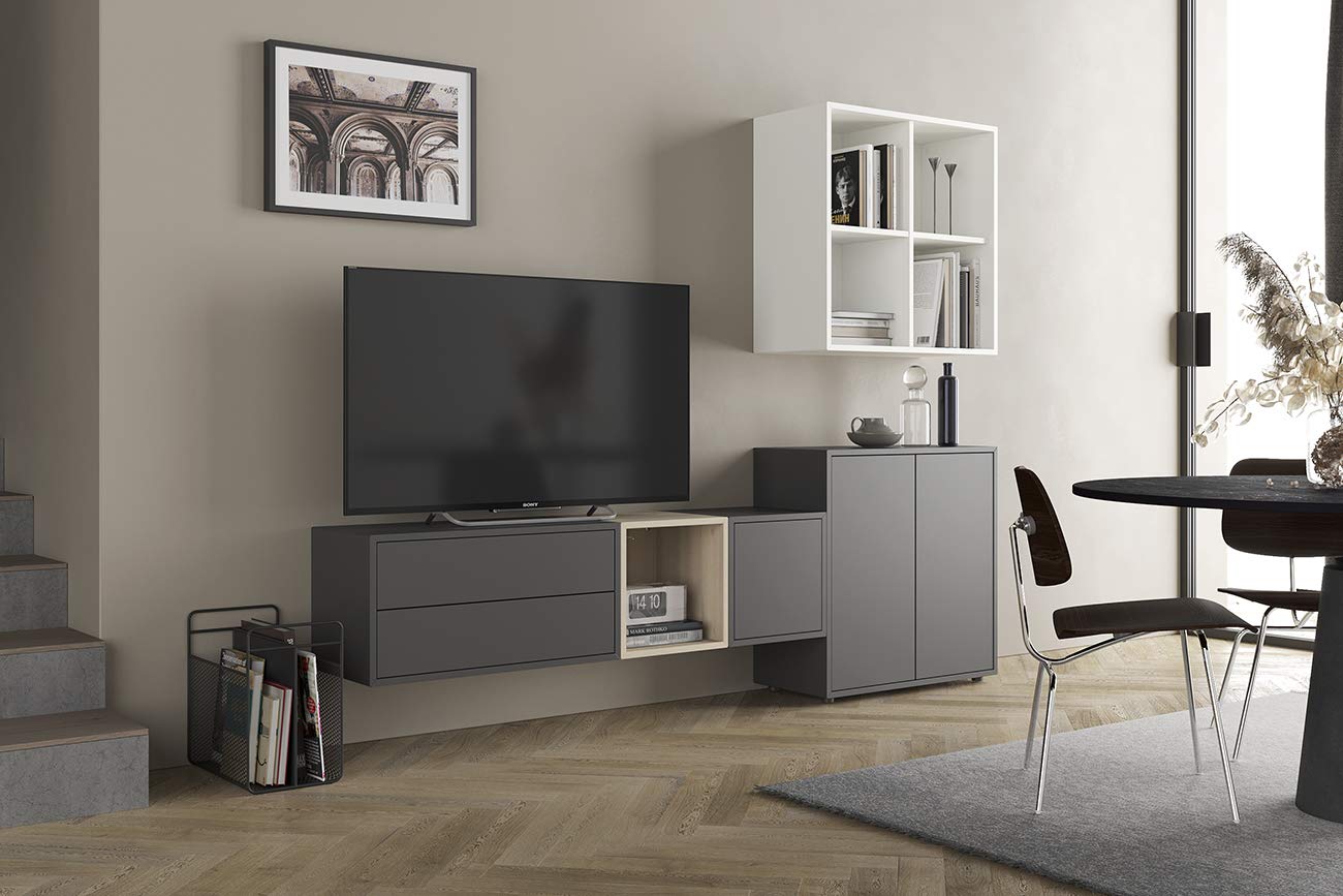 Iconico Home QBE Cubo da parete 4 vani a giorno, Ingresso, Soggiorno, Camera da letto, Cameretta ragazzi, Studio, 75x35xh75 cm, Bianco