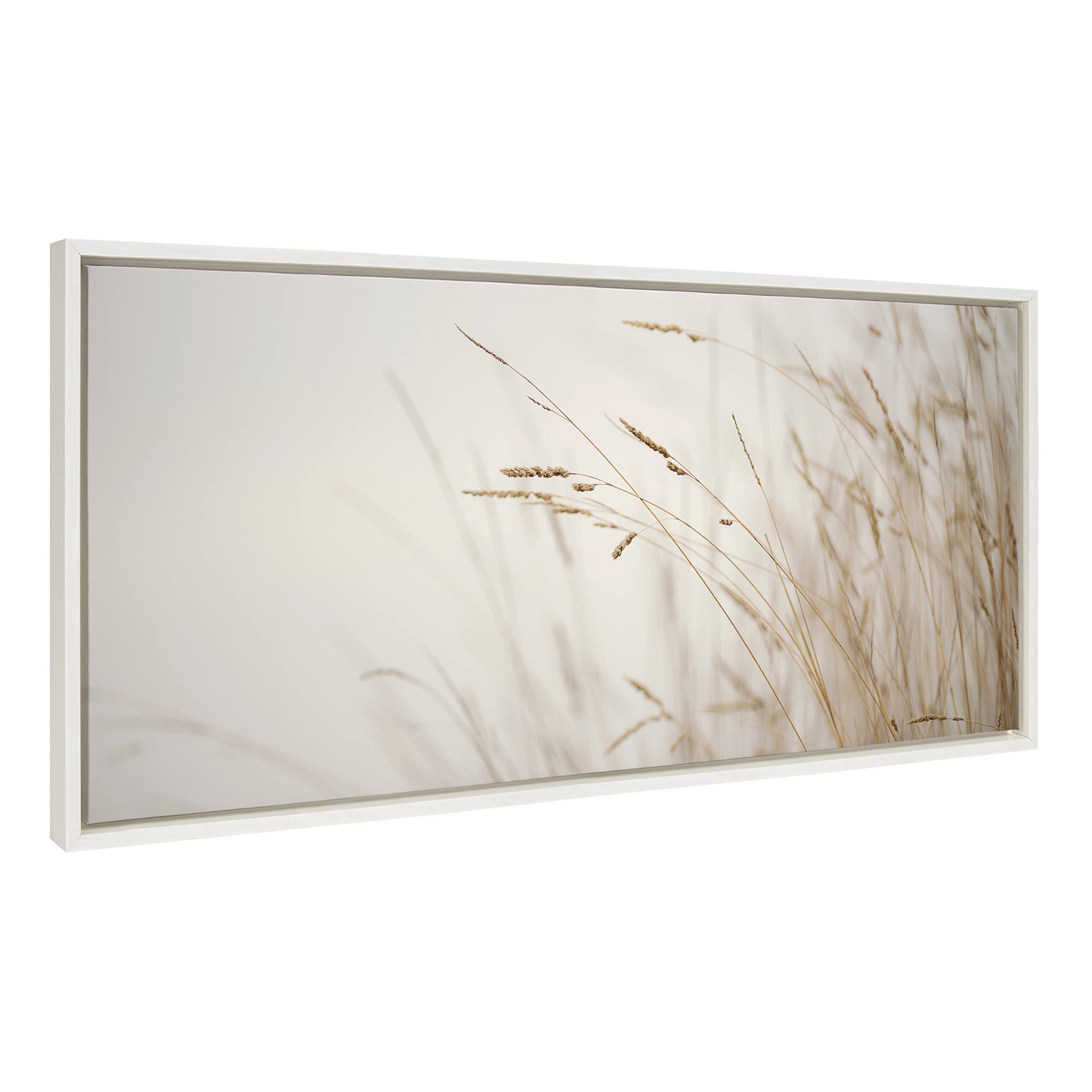 Kate and Laurel Sylvie Marsh Grass No 1 Framed Canvas Wall Art by Crystal Lynn Collins; 18x40 White; Rustic Grassy Natural Landscape Art for Wall
