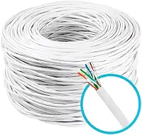 Cabo De Rede 4 Pares Cat5e Branco Cftv Utp RJ45 Trançado Internet 100 Metros Net Rolo