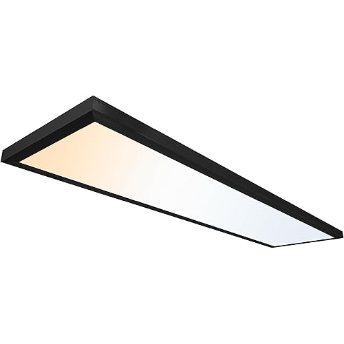 1x4 ft Surface Mount Ceiling Light Panel – Slim, Edge Lit, Flush Mount Flat Panel for Kitchen, Home & Office - TRIAC Dimmable, 3CCT Adjustable Color Temperature (Matte Black, 1 pack)