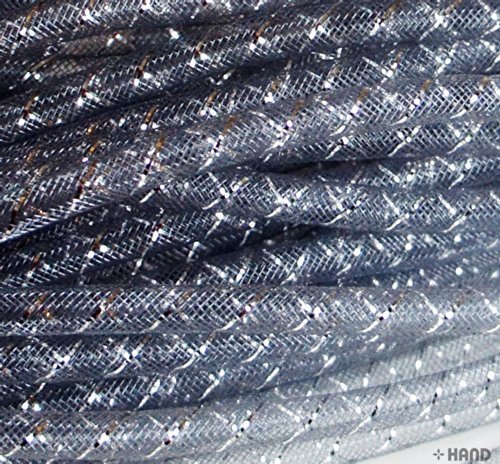 HAND ® Elastic Lightweight Millinery Tubular CRIN Assorted Plain Colours with Silver Trim - Diameter 8 mm, appx 30 Meters per Pack (Grey)