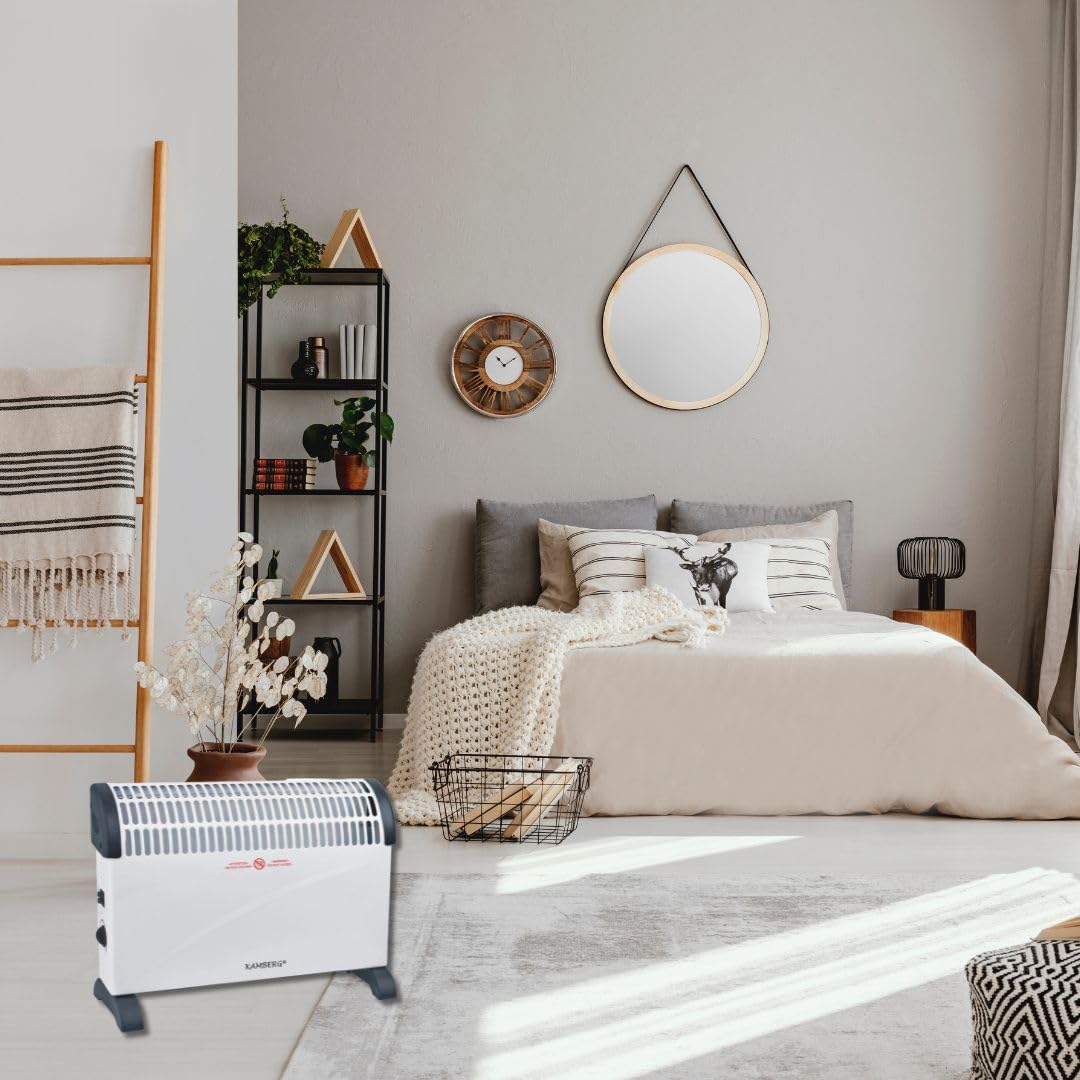 Kamberg - Convecteur - Chauffage - Radiateur Électrique - 3 niveaux de puissance avec Thermostat - Chauffage silencieux, rapide à faible consommation - 2000 W - Blanc