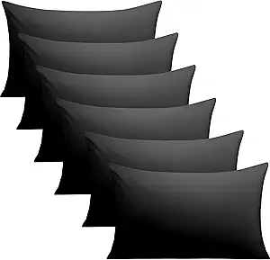 FLXXIE 6 Pack Microfiber Queen Pillowcases, Ultra Soft and Wrinkle, Fade Resistant Pillow Cases with Envelope Closure, 20x30 Inches, Black