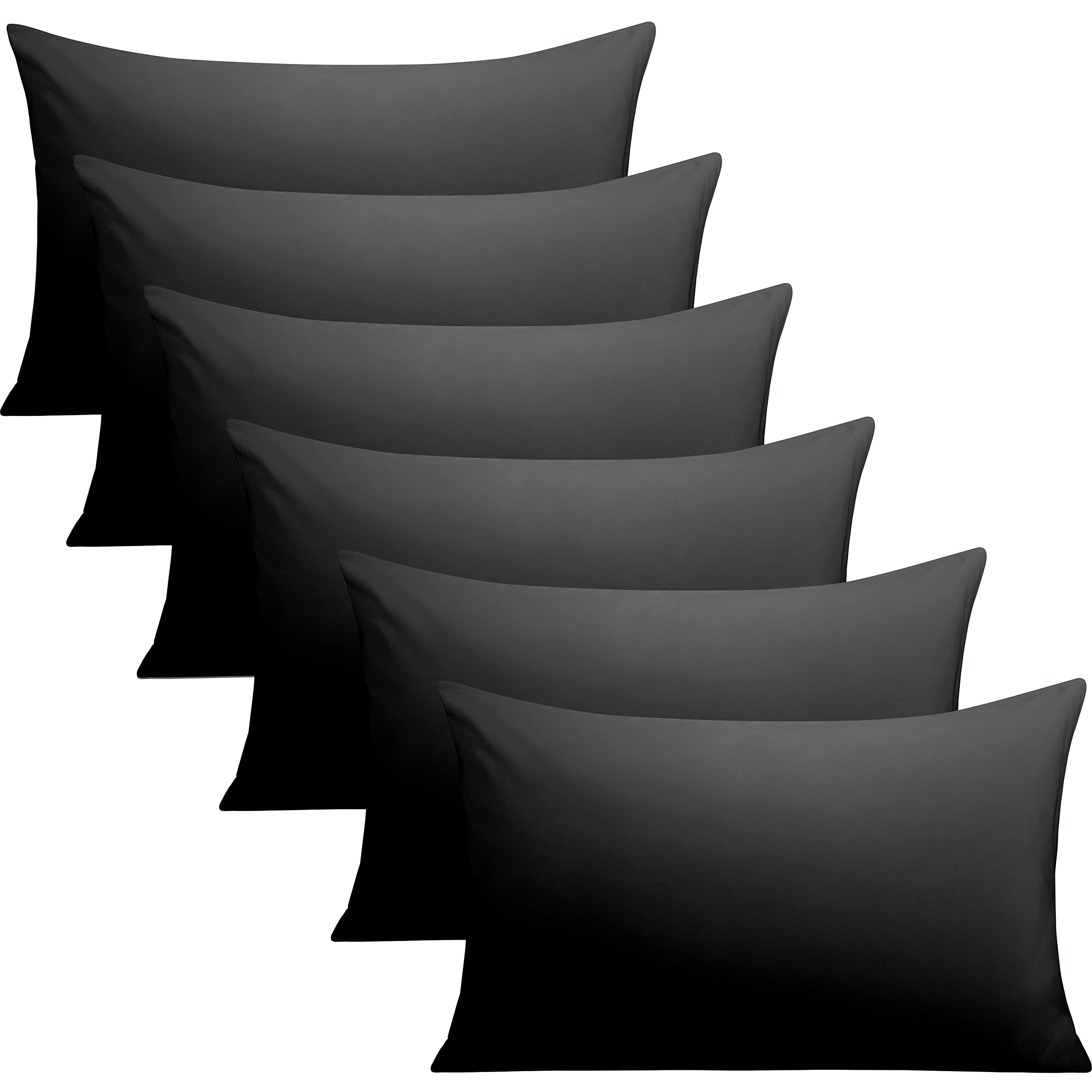 FLXXIE 6 Pack Microfiber Queen Pillowcases,Envelope Closure, Black