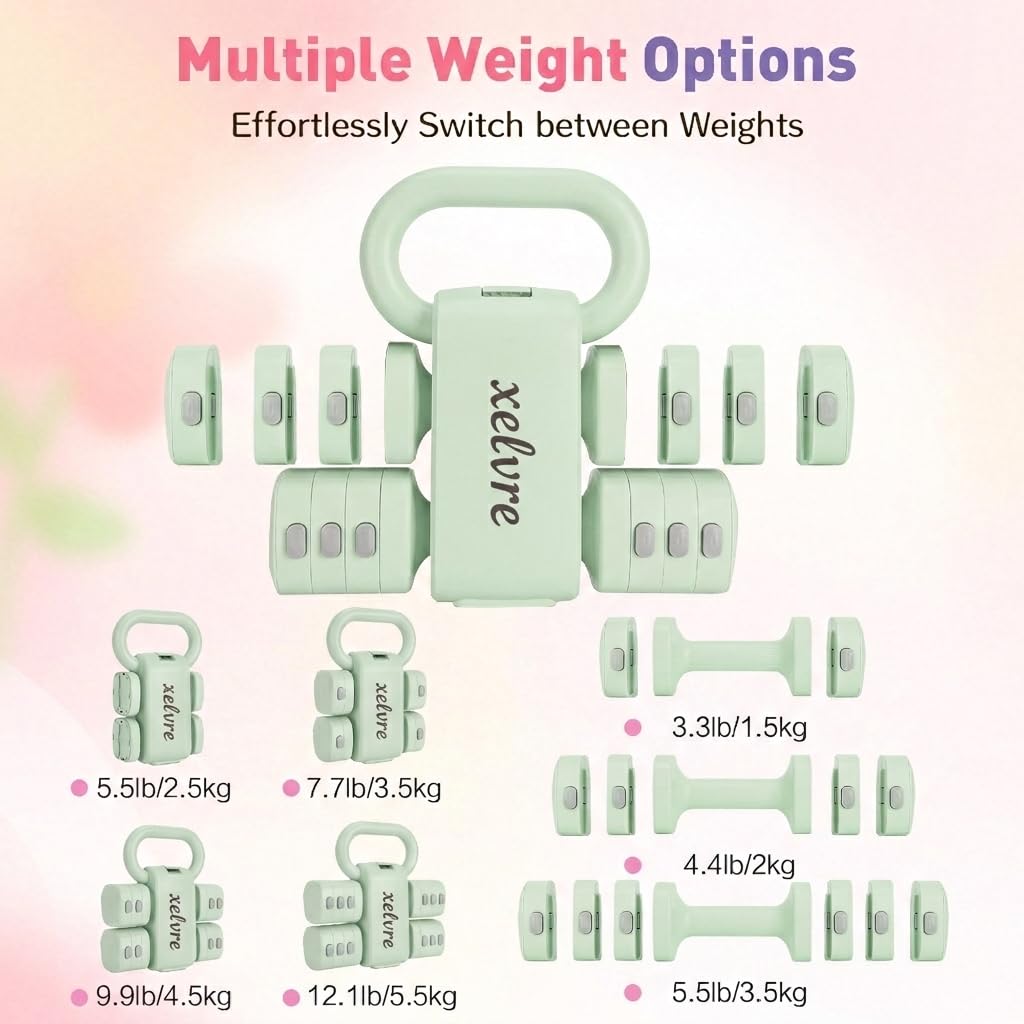 2-in-1 Kettlebell & Hanteln Set Verstellbar 1–5,5 kg | Frauen Gewichte Kurzhantel Set | Hanteln Frauen Set Damen | Home Gym Gewichte für Zuhause | Fitness Anfänger
