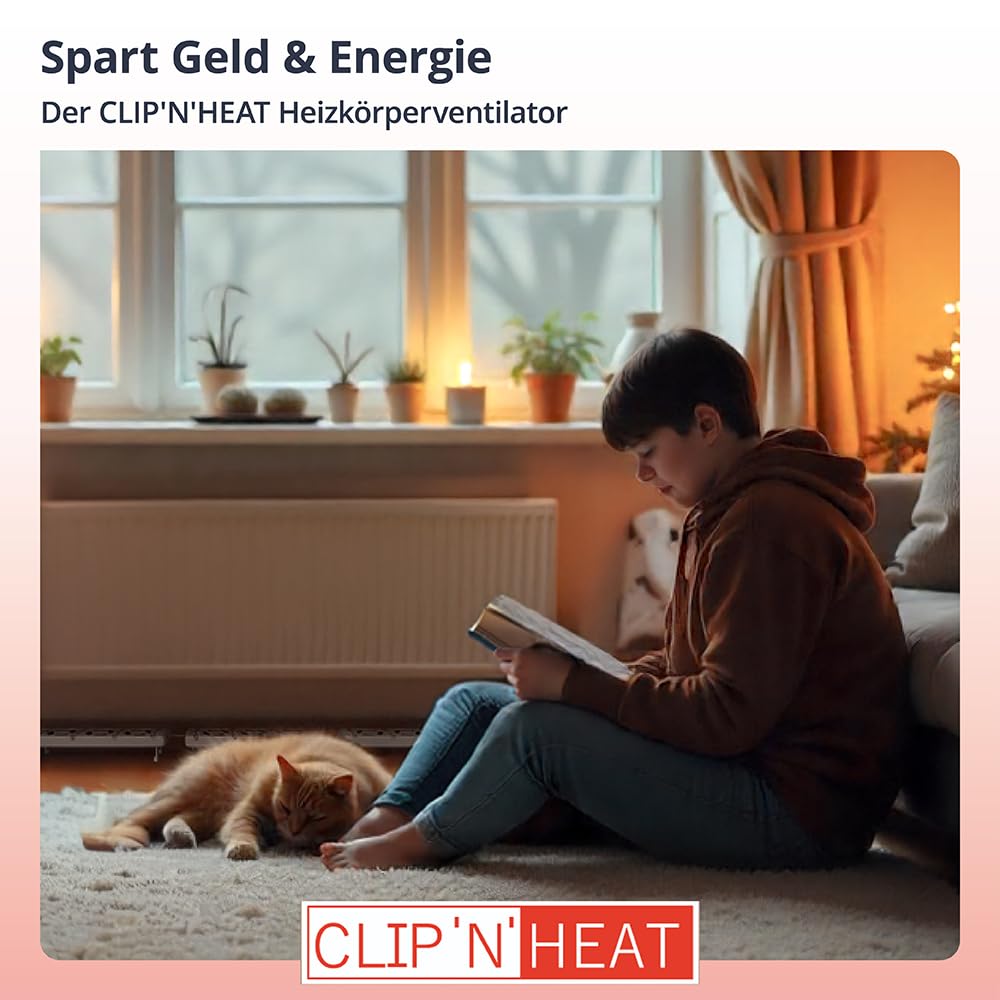 Clip'n'Heat Heizkörperventilator Single Set mit 1x Ventilator – Effizienter Lüfter für Heizkörper | Heizungsventilator zur Heizkostenersparnis | Heizkörperlüfter für gleichmäßige Wärmeverteilung