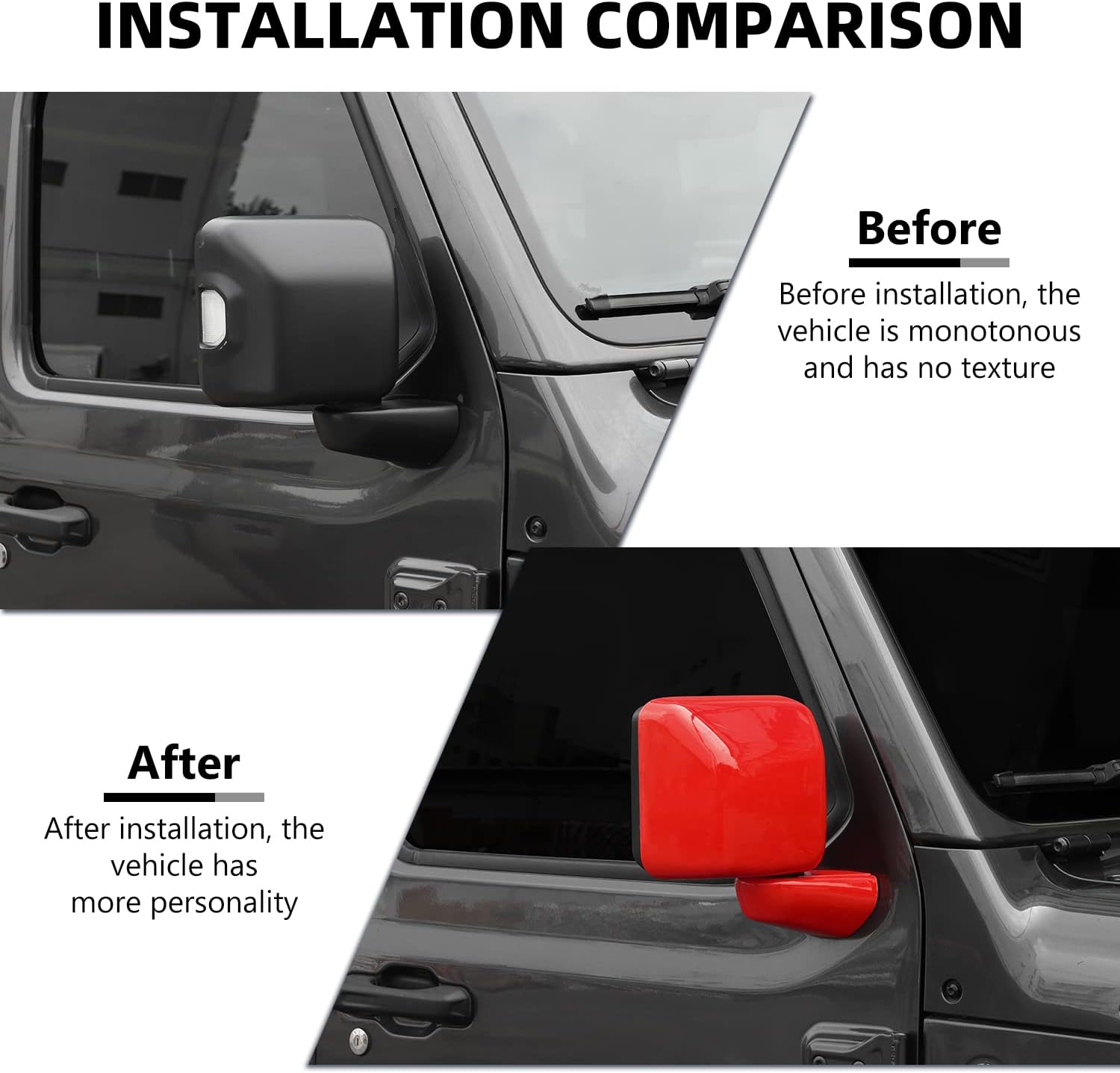for JL Rearview Mirror Cover, 6PCS Rear View Side Mirror Trim Kit Compatible with 2018-2023 Jeep Wrangler JL & Gladiator JT, Red