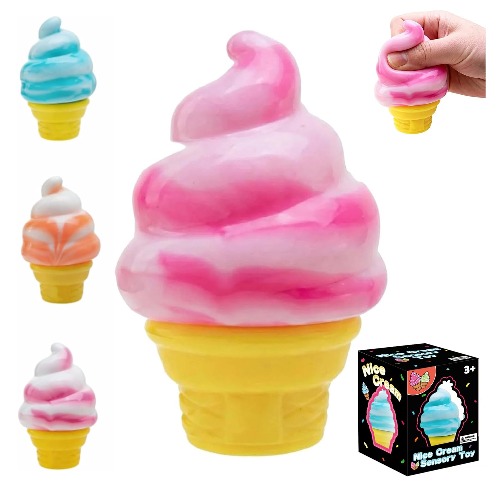 Ice Cream Squeeze Squishy, Summer Sensory Stress Relief, Colorful Ice Cream Sensory Squeeze Fidget Toy, Ice Cube Stress Balls Fidget Sensory Toy for Adults, Kids - Random Colour (B)
