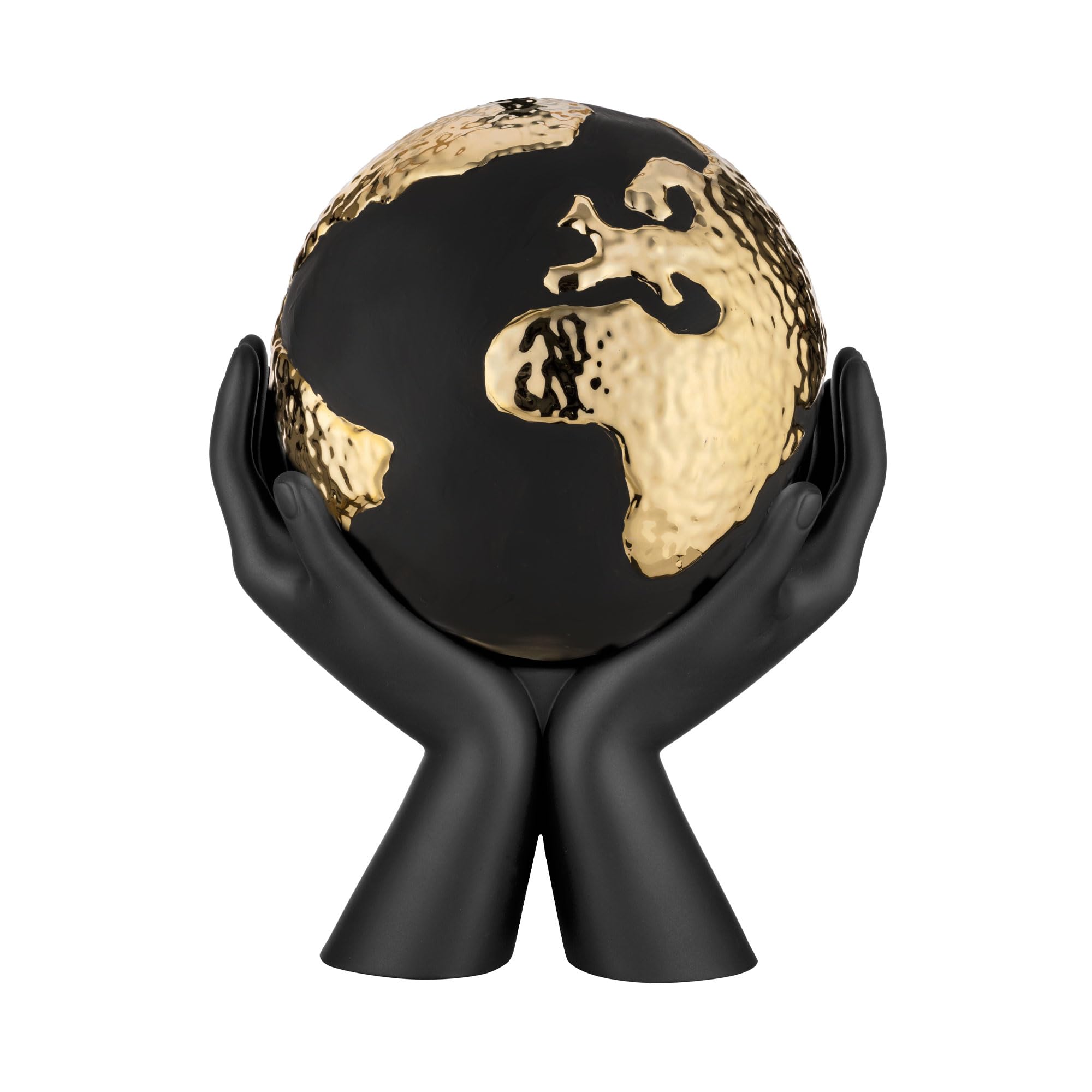 Scultura Mani con Mondo 27x36cm Nero e Oro Marmorino