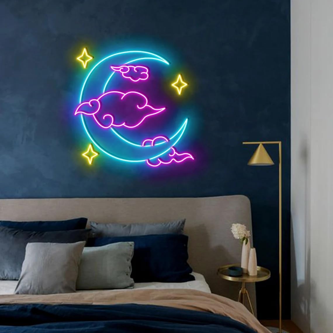 Moon Stars Neon Sign Wall Decor Moon Wall Art Neon Led Sign Cloudy Star Hanging Led Neon Light Bedroom Bar Party Decor Gifts