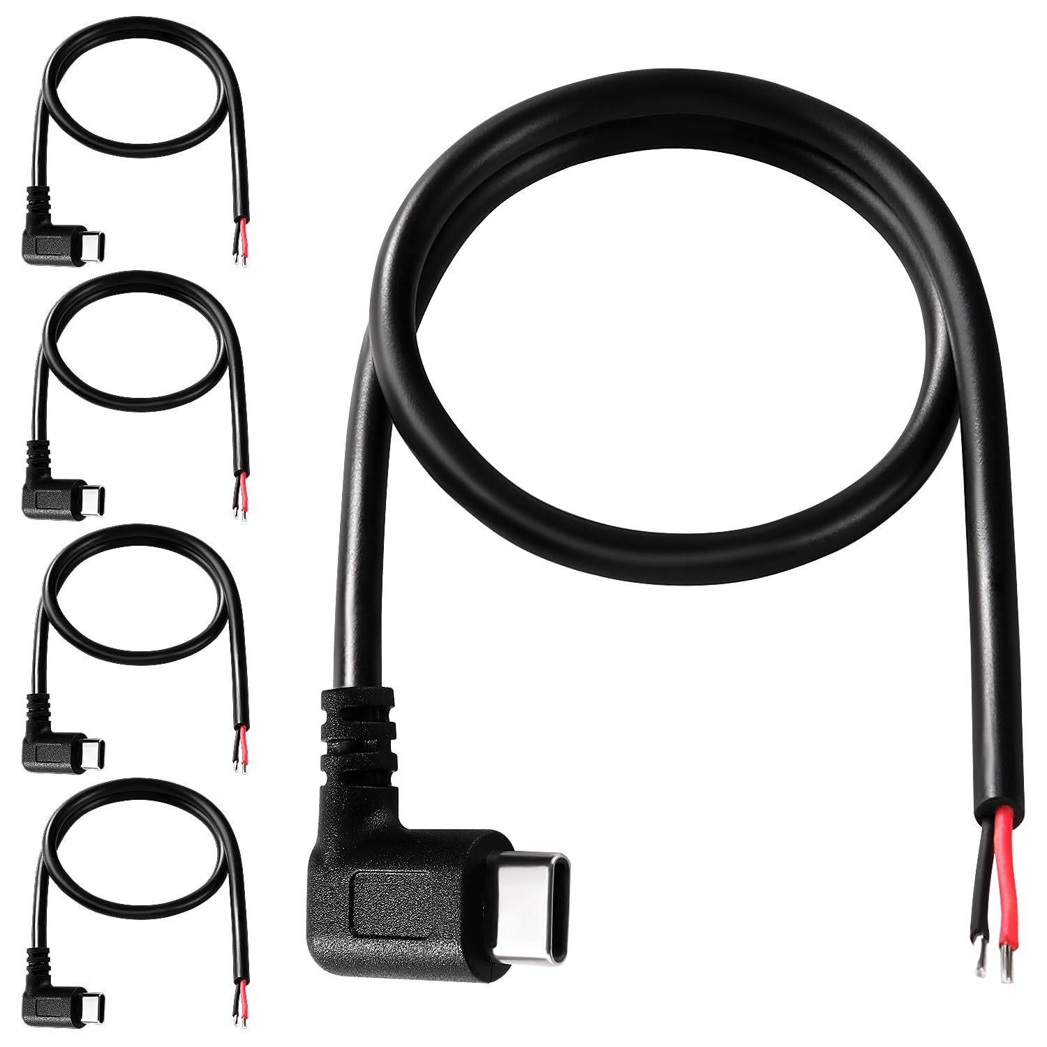KUOQIY 5 Stück 30 cm 22AWG rechtwinkliger USB Typ C Stecker Kabel 2 Stromkabel Pigtail Kabel, 5 V 3A USB-C auf 2 Pin offener Anschluss mit blankem Draht für DIY