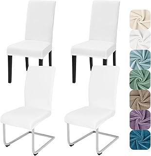 Alishomtll Stretch Samt Stuhlhussen 4er Set Velvet/Velour Stuhlbezug Schwingstuhl Elastische Hussen Waschbarer Stühle Schutz für Küche Restaurant Hotel Bankett Hochzeit (Weiß, 4 Stück)