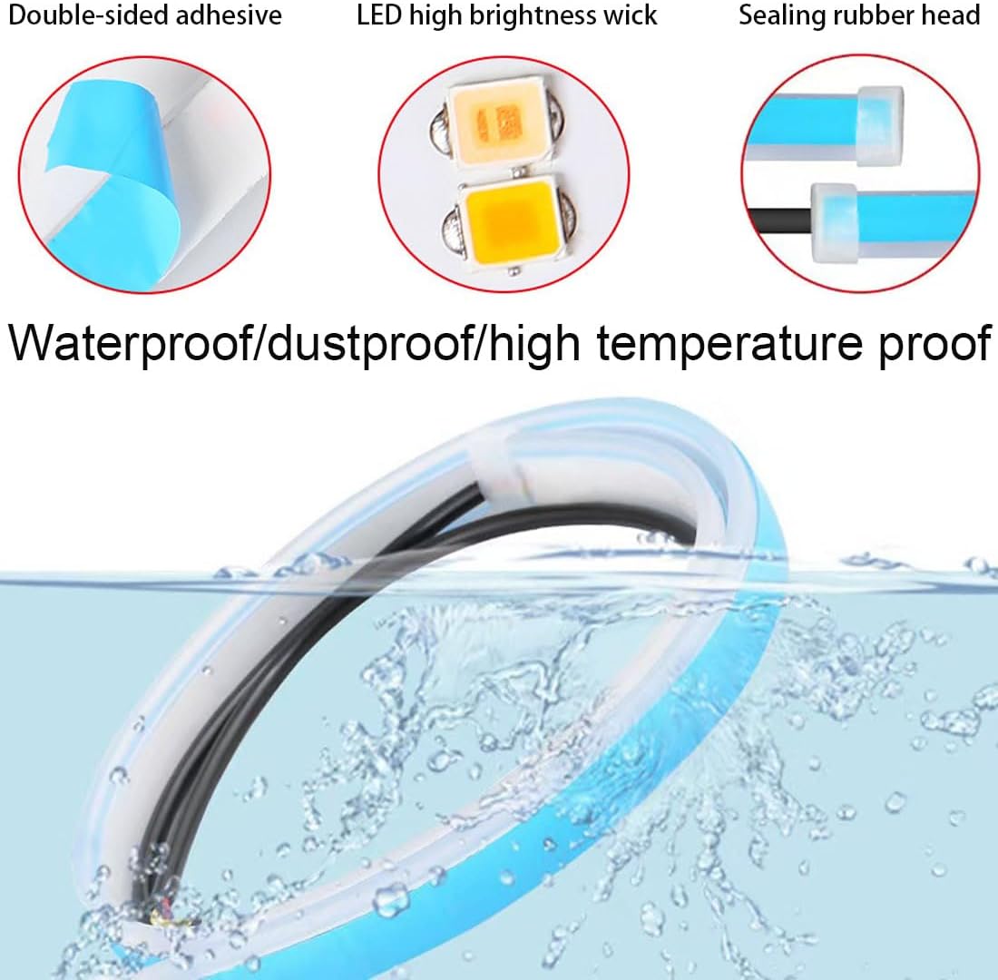 Car LED Strip Lights,24-inch LED Daytime Running Light Strip, Car,SUV,Motorcycle Waterproof Daytime Running Light Turn Signal DRL Sequence Switch lED Strip White/Yellow (2Pcs)