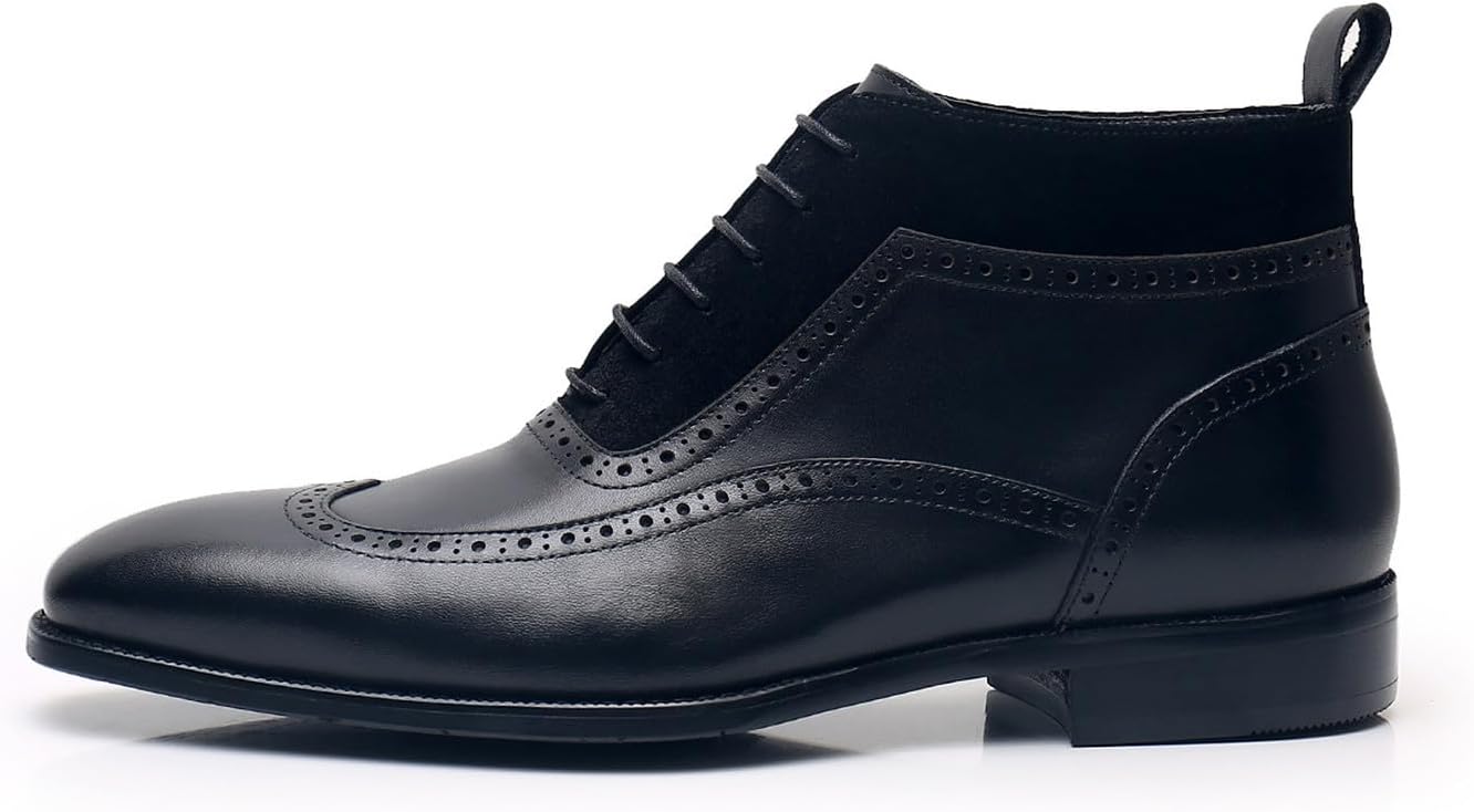 Santimon Mens Oxfords Boots Formal Dress Genuine Leather Wingtips Two Tnoe Ankle Boots Fashion Prom Wedding Business Casual Dinner Party Chelseas Boots for Men
