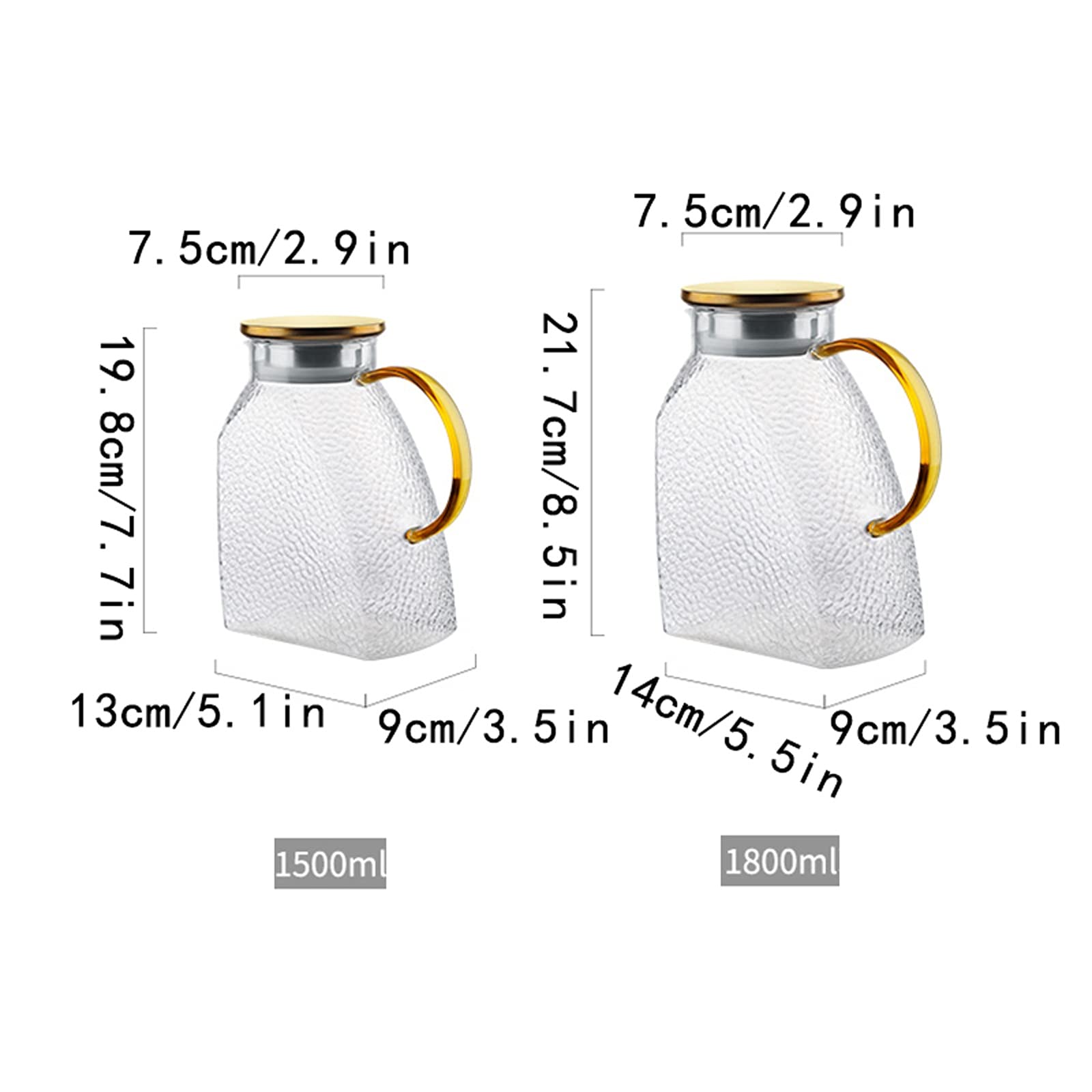 Carafe En Verre Borosilicate 1500 Ml - Pichet Avec Couvercle Inox - Pour Thé, Jus, Eau - Ambre