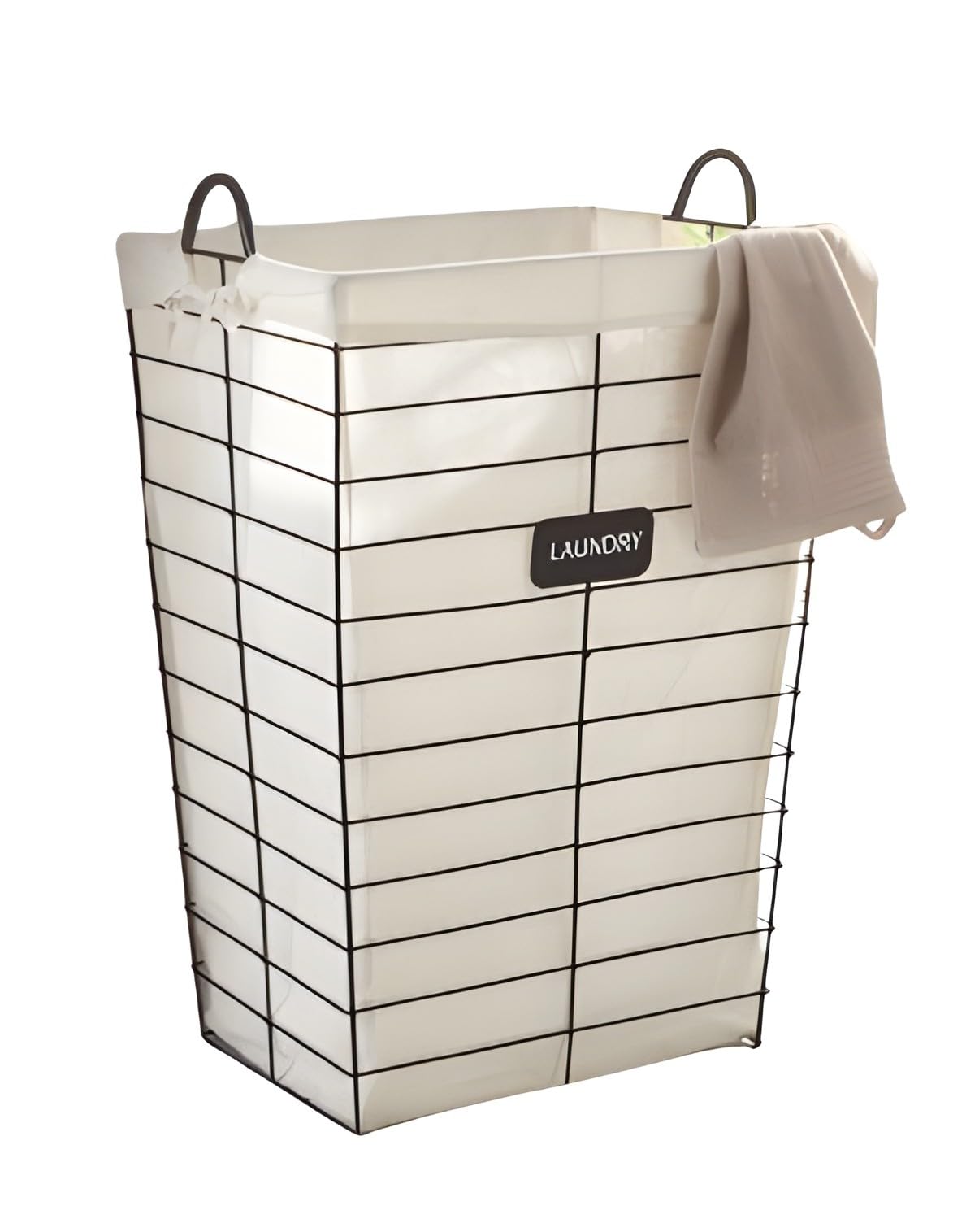 Panier à linge gain de place pour buanderie en métal avec sac amovible Dekoleidenschaft 61 cm