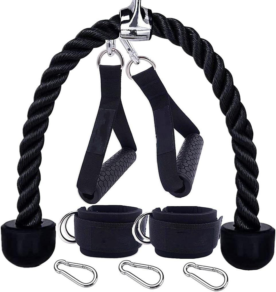Gym Handles Ankle Straps Tricep Rope Carabiners Set Home Cable Machine Attachments Accessories Exercise Equipment